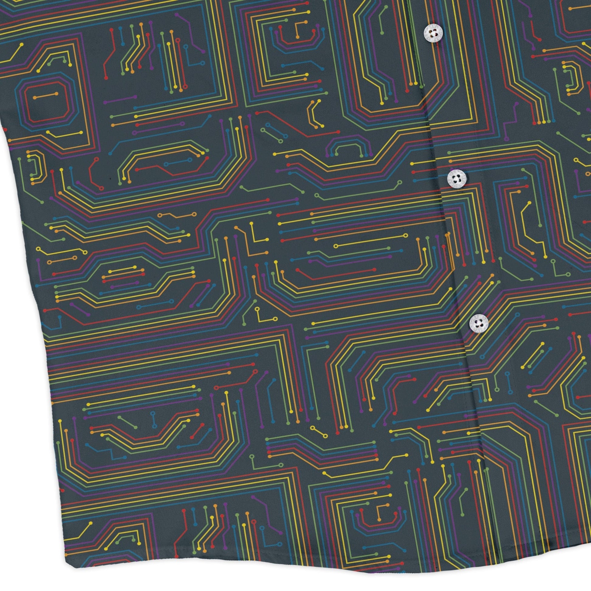 Rainbow Computer Circuit Board Long Sleeve Button Up Shirt Geek Nerd adult sizing computer print FLOW DESC WRITING
