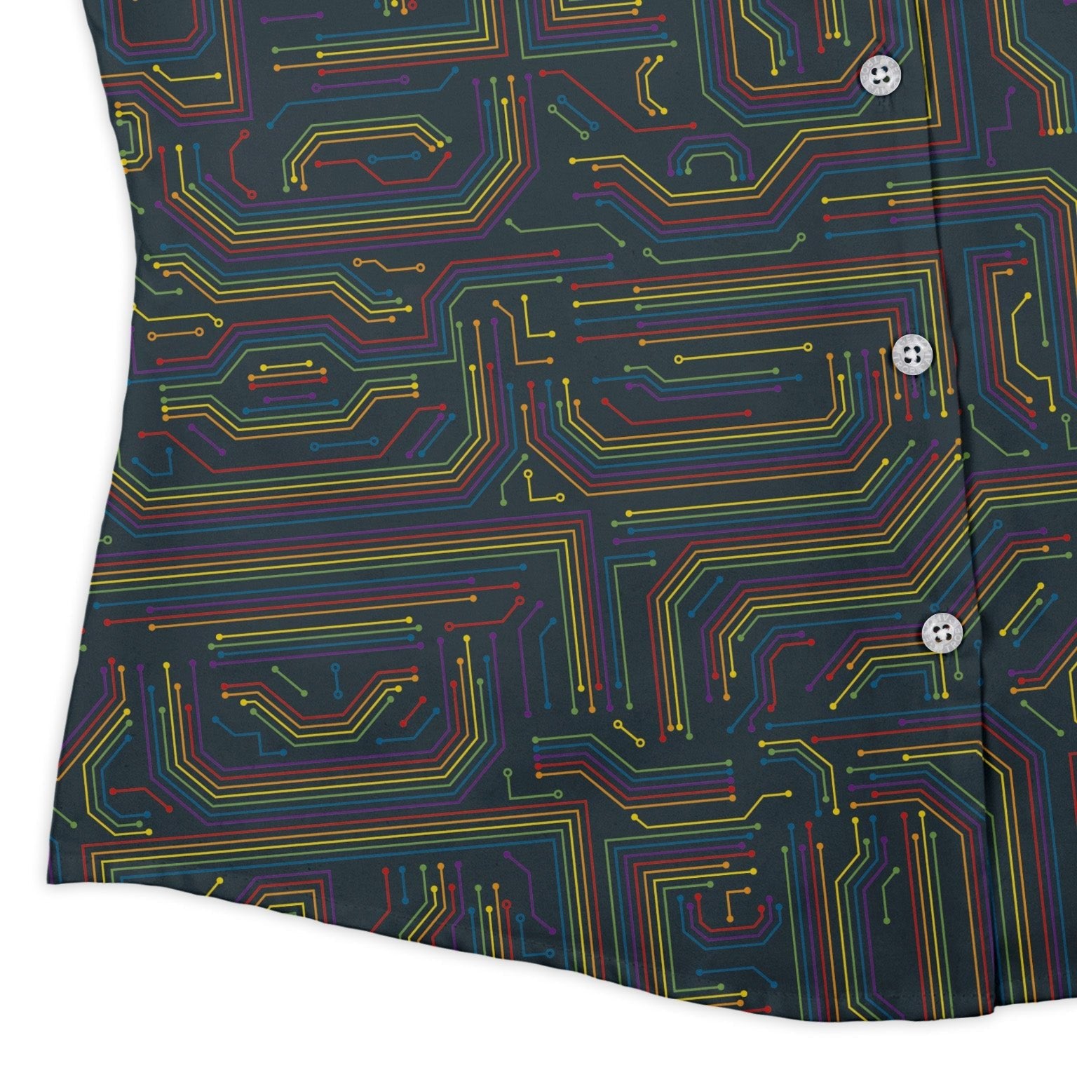 Rainbow Computer Circuit Board Curvy Button Up Shirt Geek Nerd computer print Pride Patterns women