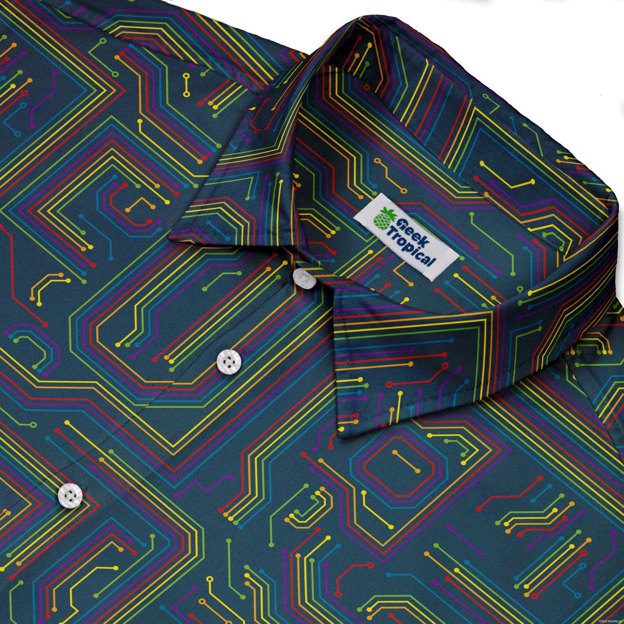 Rainbow Computer Circuit Board Button Up Shirt - adult sizing - computer print - Pride Patterns