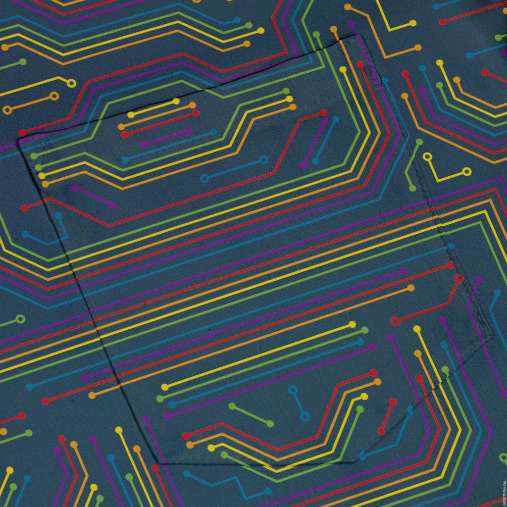 Rainbow Computer Circuit Board Button Up Shirt - adult sizing - computer print - Pride Patterns