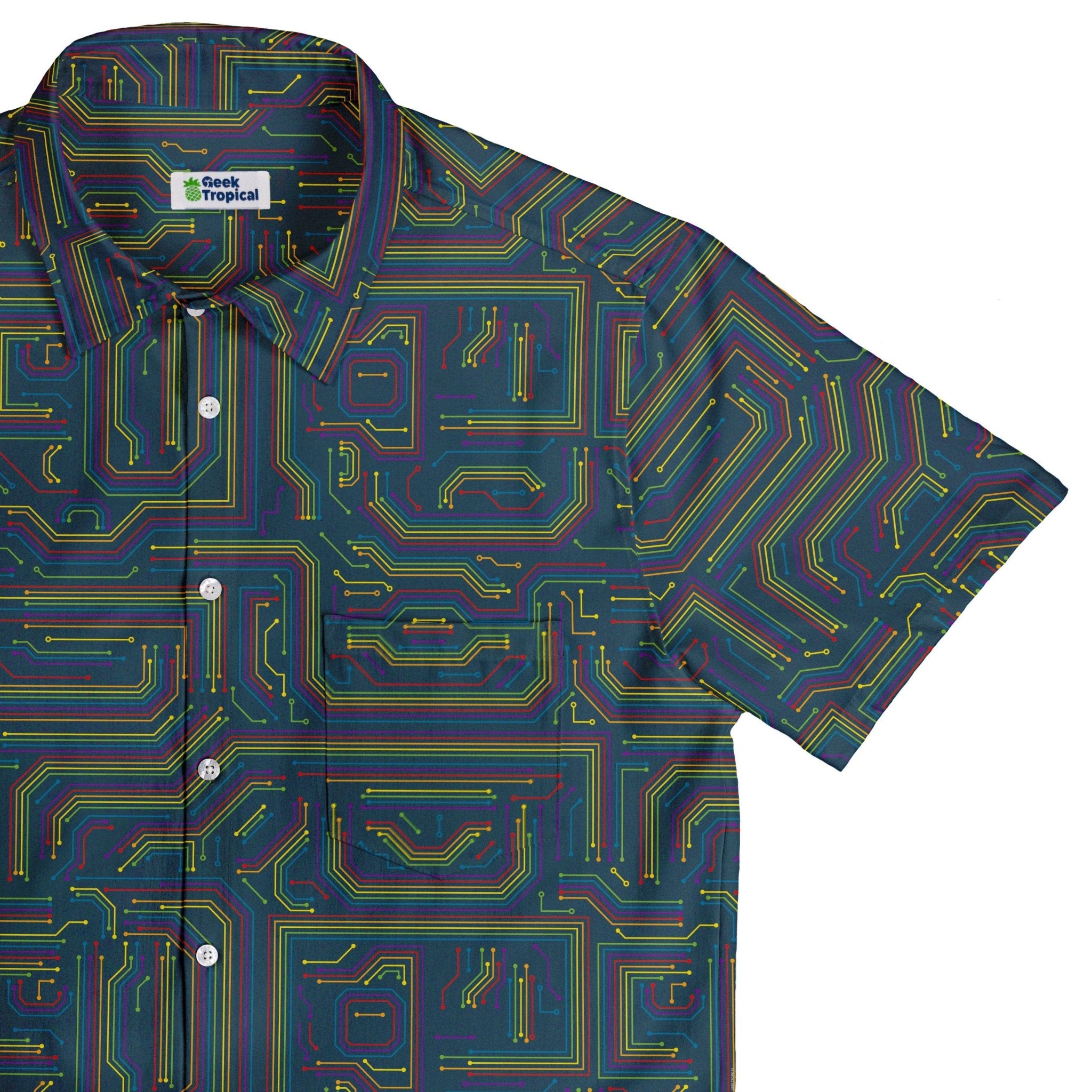 Rainbow Computer Circuit Board Button Up Shirt - adult sizing - computer print - Pride Patterns