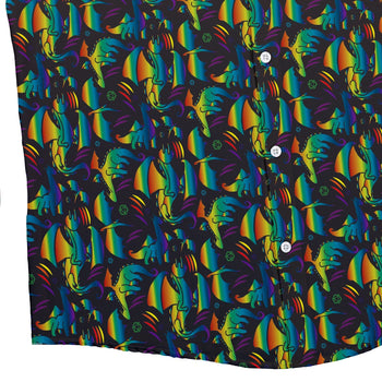 Rainbow Dragons DND Dice Black Button Up Shirt - adult sizing - Animal Patterns - Design by Heather Davenport