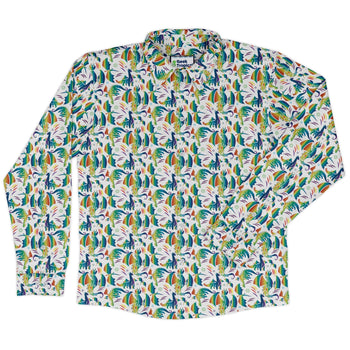 Rainbow Dragons Dnd Dice White Long Sleeve Button Up Shirt Geek Nerd adult sizing Animal Patterns Design by Heather Davenport
