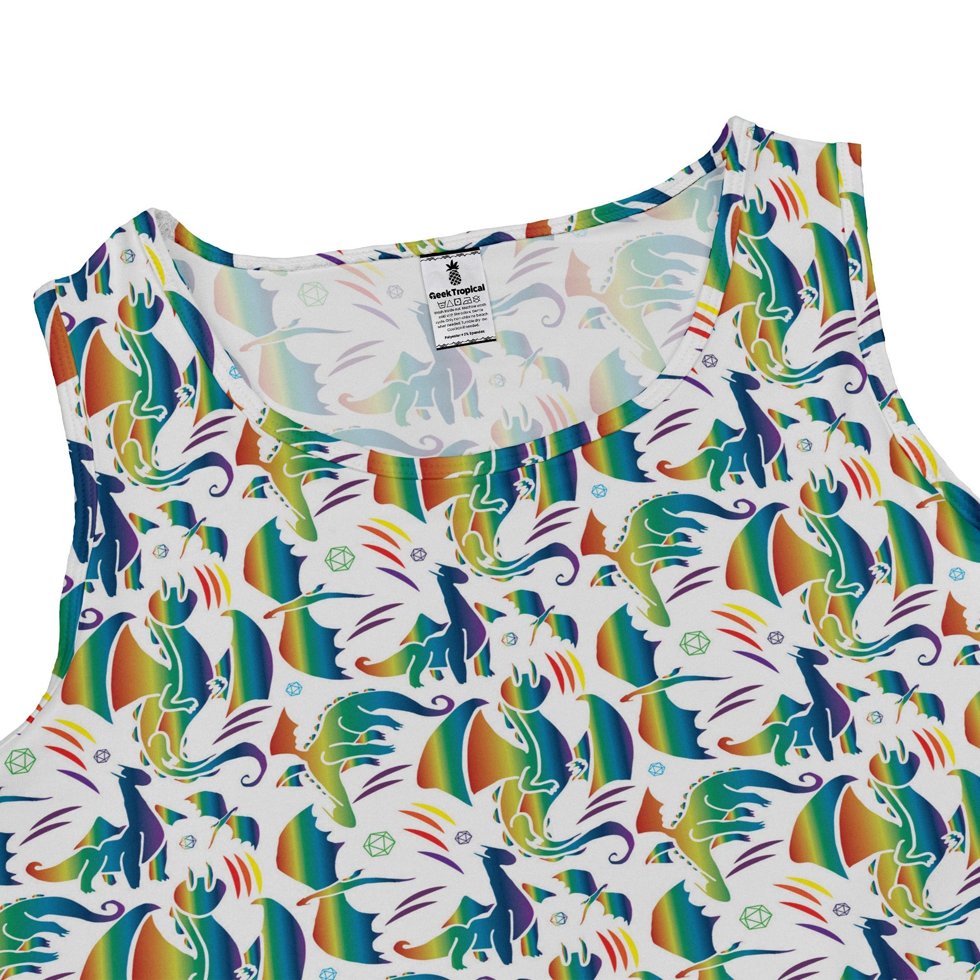 Rainbow Dragons Dnd Dice White Dress Geek Nerd Animal Patterns Design by Heather Davenport dnd & rpg print