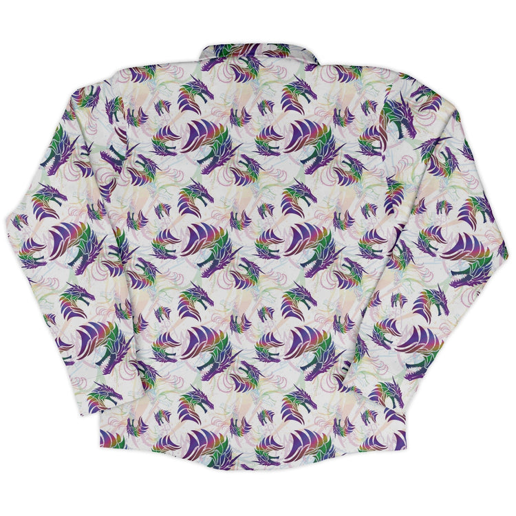 Rainbow Dragons and Unicorns Long Sleeve Button Up Shirt Geek Nerd adult sizing Animal Patterns Designed by Rose Khan