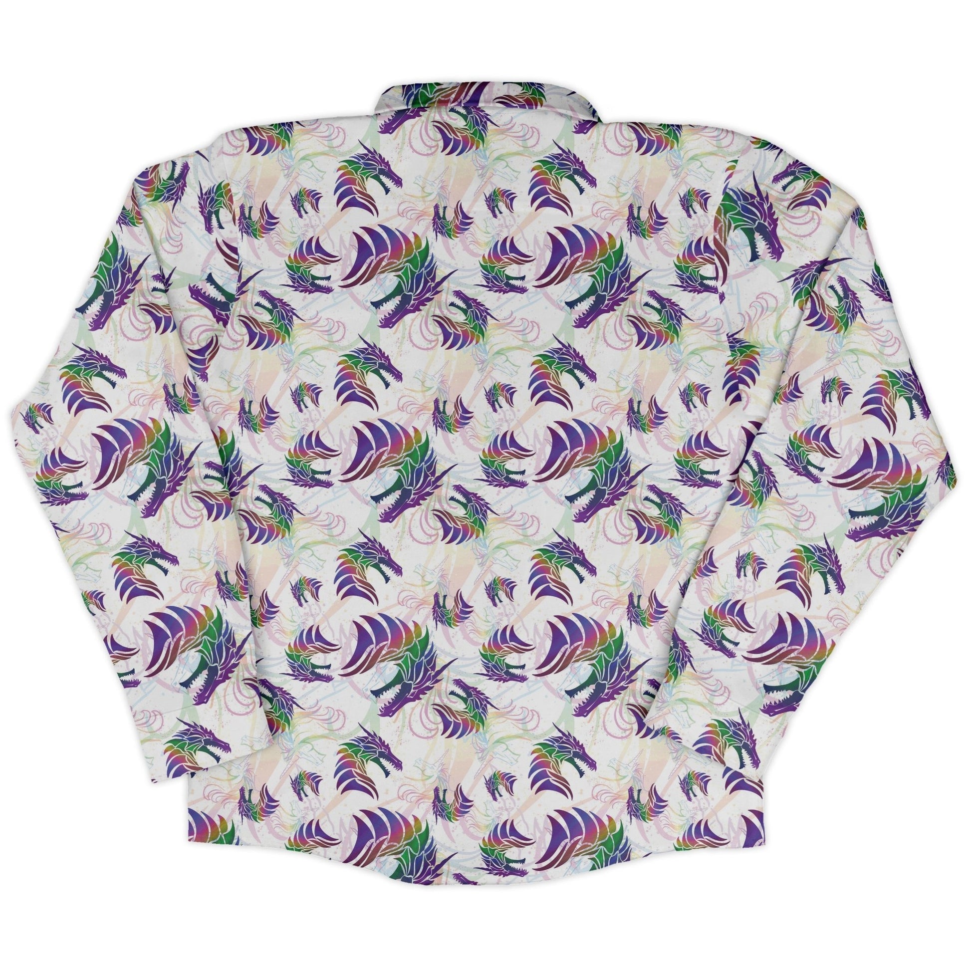 Rainbow Dragons and Unicorns Long Sleeve Button Up Shirt Geek Nerd adult sizing Animal Patterns Designed by Rose Khan