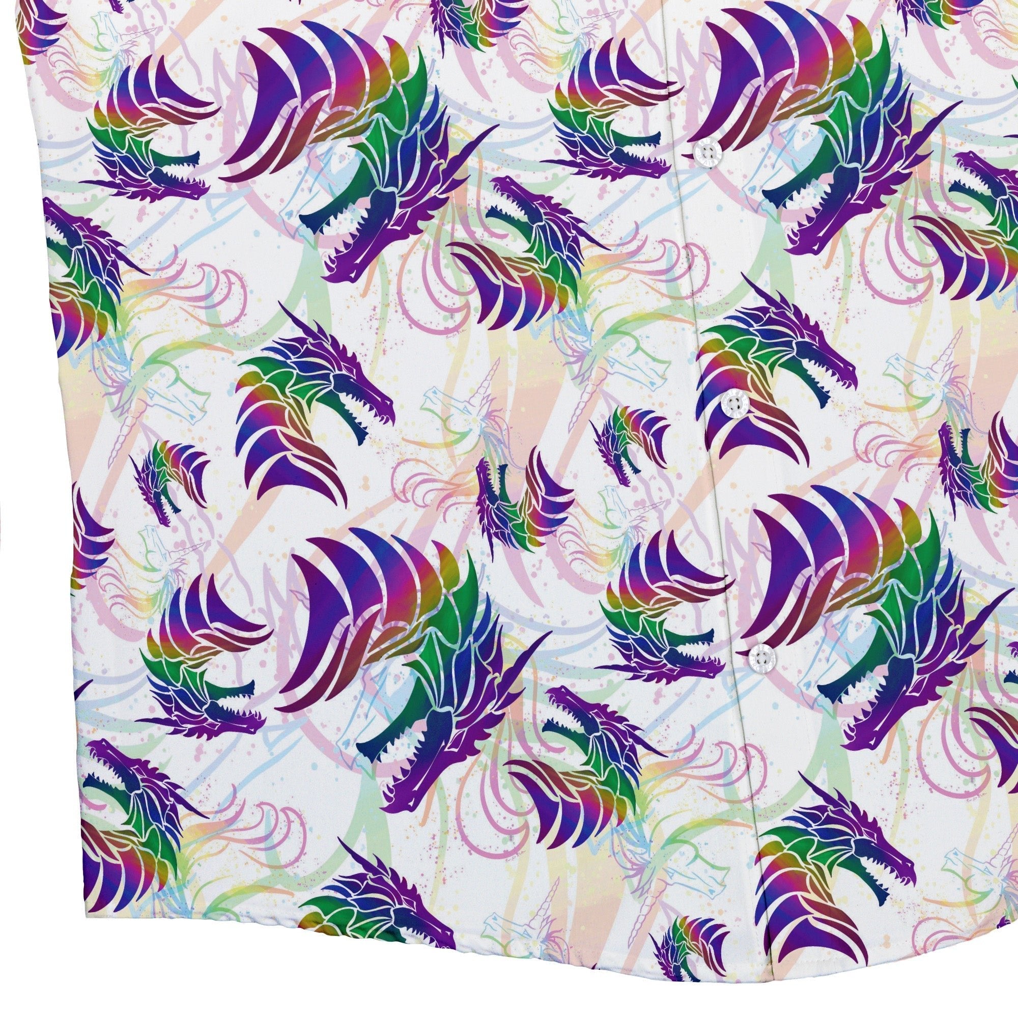 Rainbow Dragons and Unicorns Button Up Shirt - adult sizing - Animal Patterns - Designed by Rose Khan