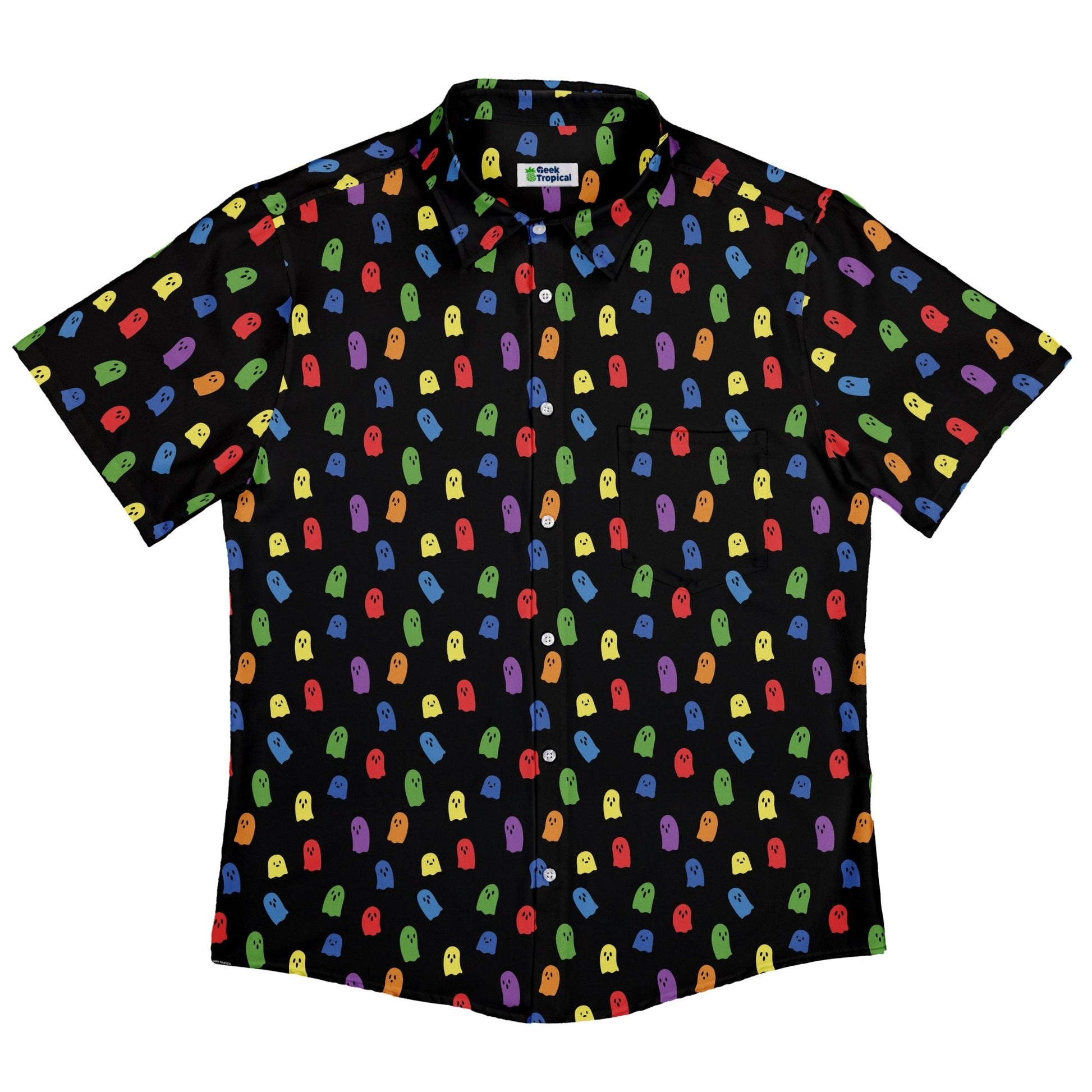 Rainbow Kawaii Ghosts Button Up Shirt Geek Nerd 0925 adult sizing All Adult Button Up Shirts
