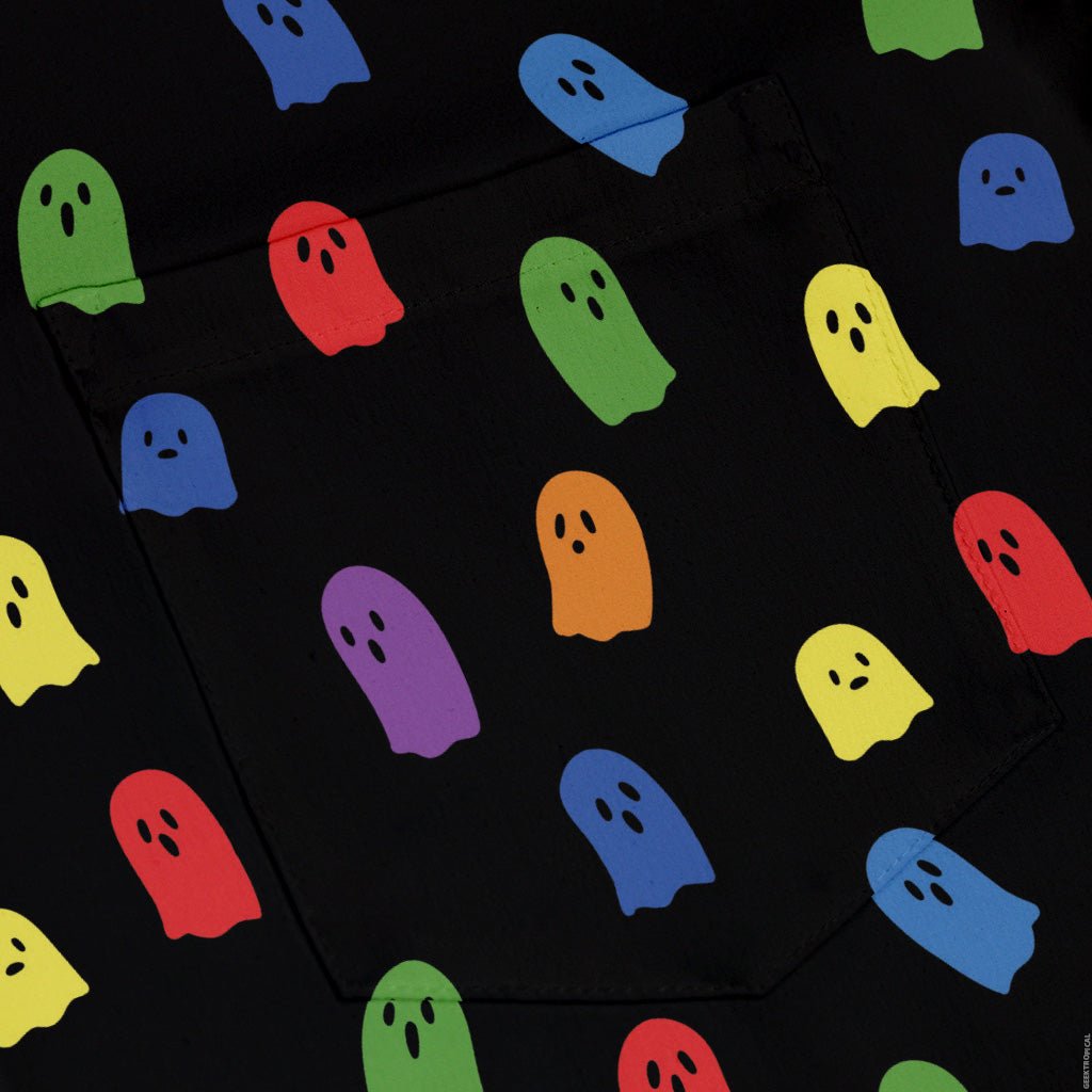 Rainbow Kawaii Ghosts Button Up Shirt Geek Nerd 0925 adult sizing All Adult Button Up Shirts