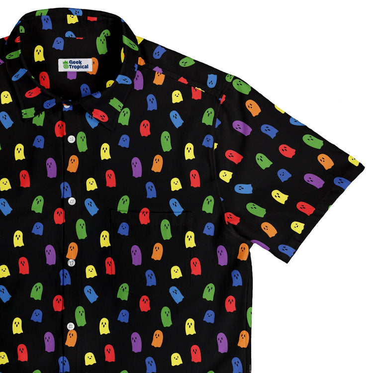Rainbow Kawaii Ghosts Button Up Shirt Geek Nerd 0925 adult sizing All Adult Button Up Shirts