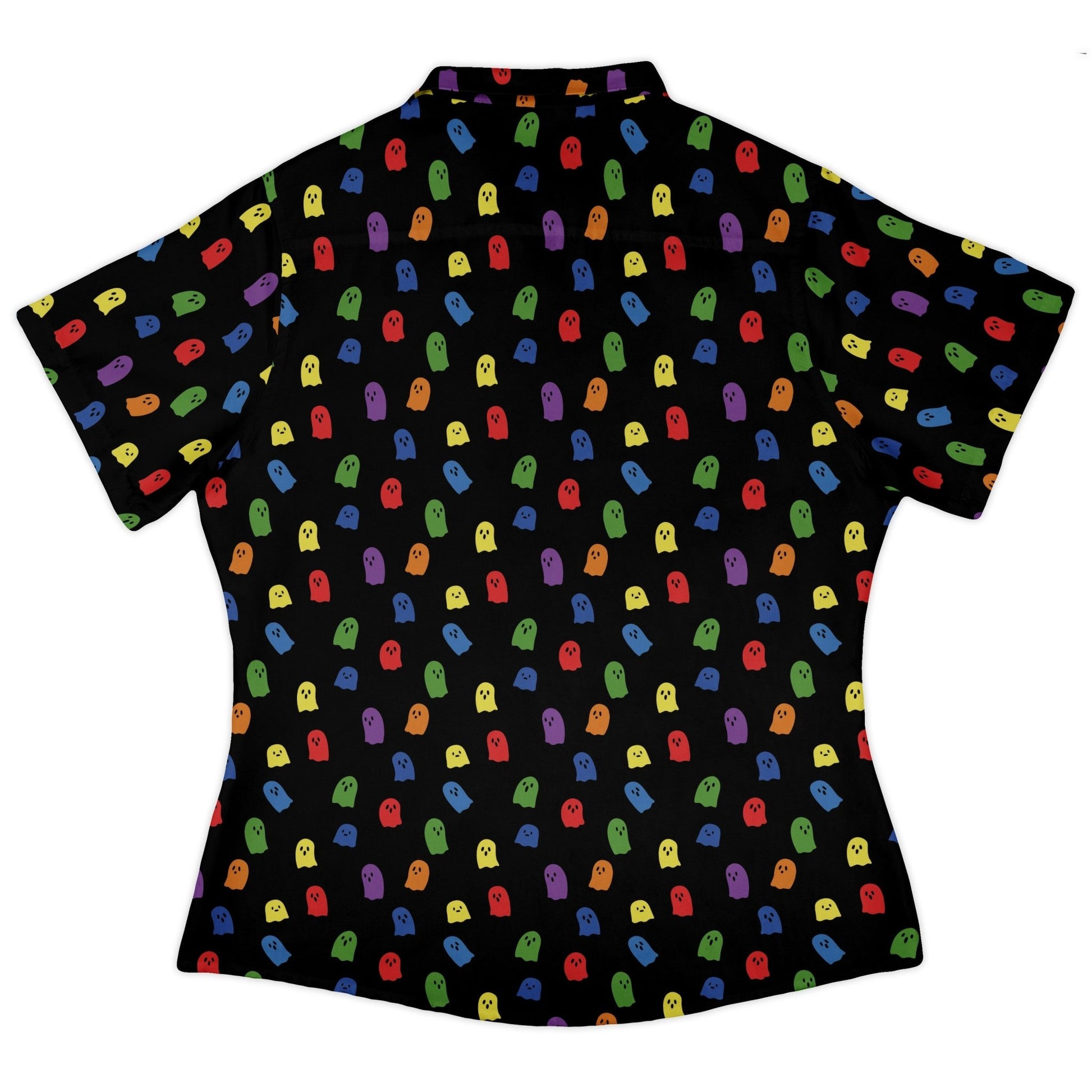 Rainbow Kawaii Ghosts Curvy Button Up Shirt Geek Nerd 0925 All Adult Button Up Shirts Anime