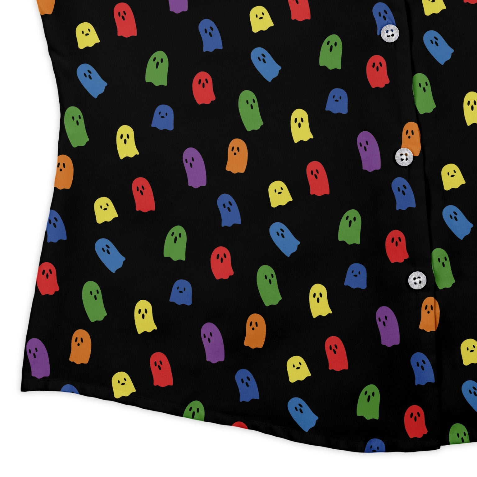 Rainbow Kawaii Ghosts Curvy Button Up Shirt Geek Nerd 0925 All Adult Button Up Shirts Anime
