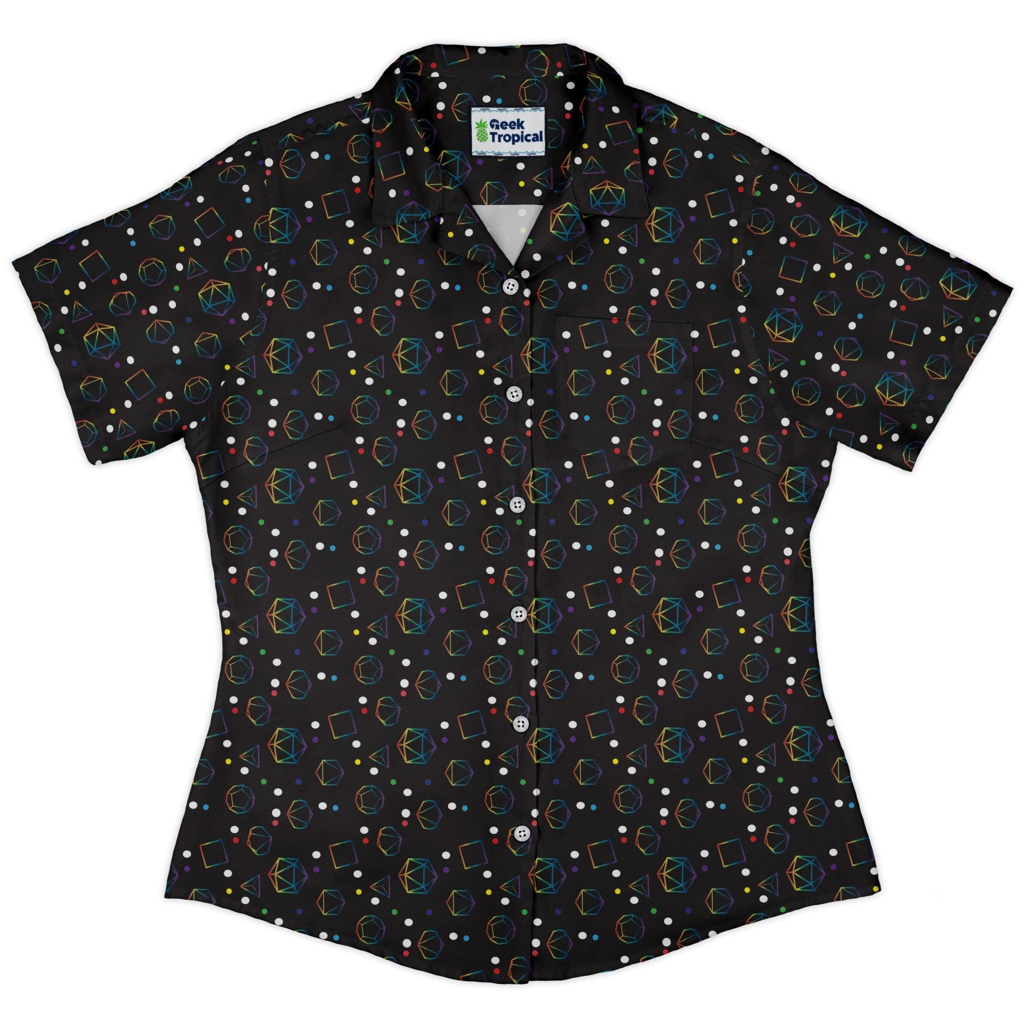 Clearance Ready - to - Ship Rainbow LGBTQ+ Pride Dnd Dice Curvy Button Up Shirt Geek Nerd Clearance Design by Heather Davenport dnd & rpg print