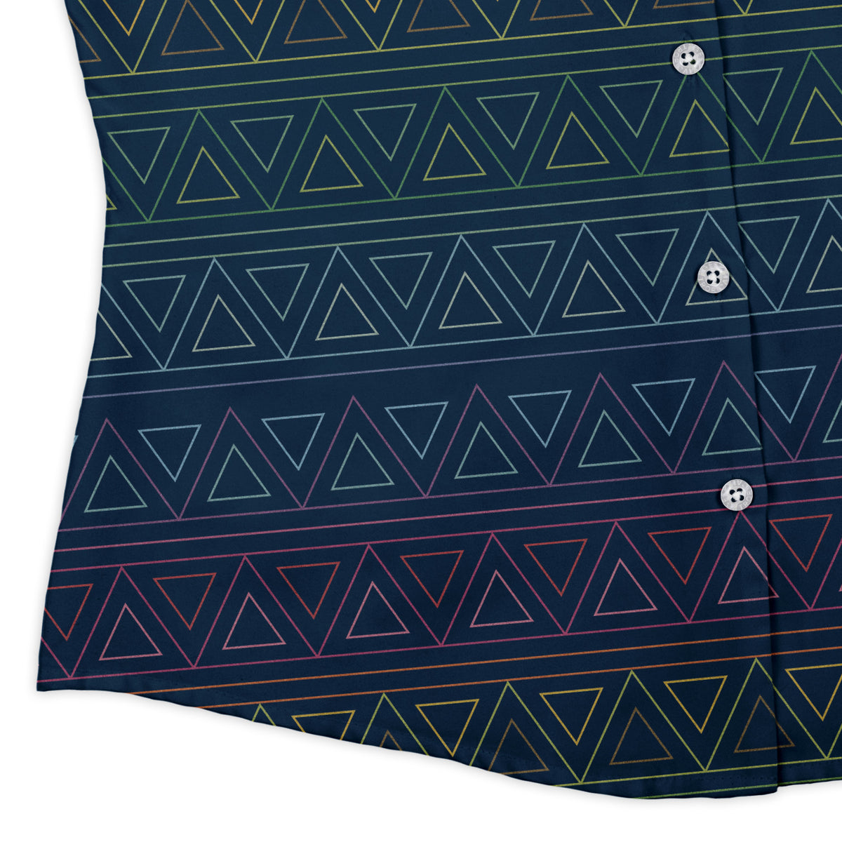 Rainbow Tribal Curvy Button Up Shirt womens corner