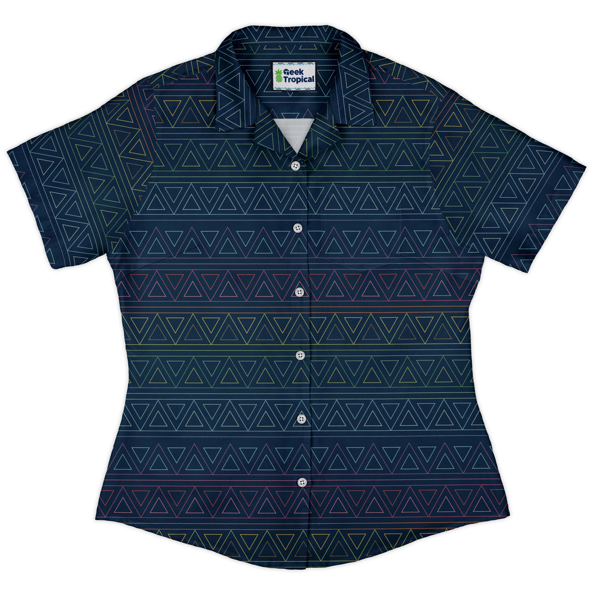 Rainbow Tribal Curvy Button Up Shirt womens front
