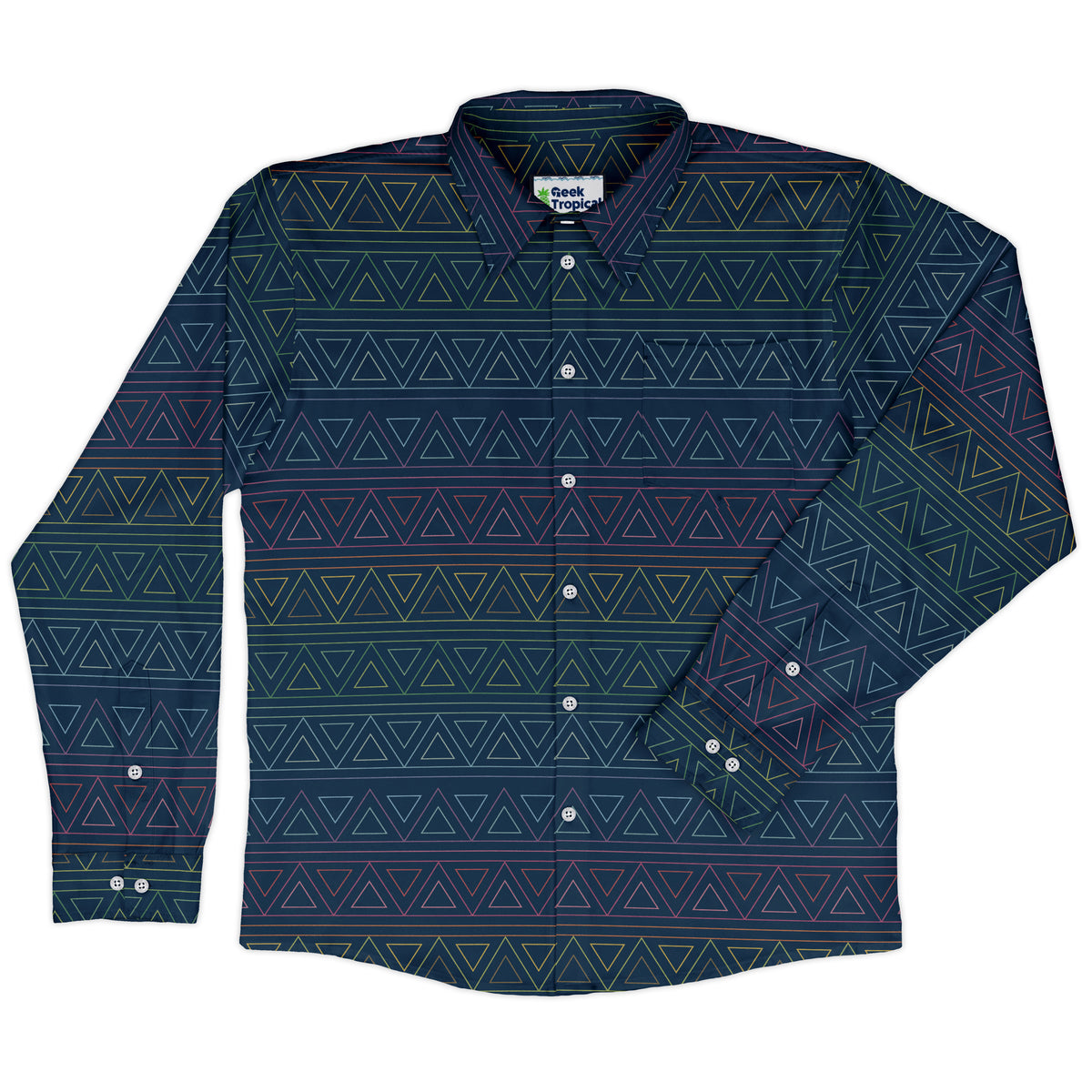 Rainbow Tribal Long Sleeve Button Up Shirt front