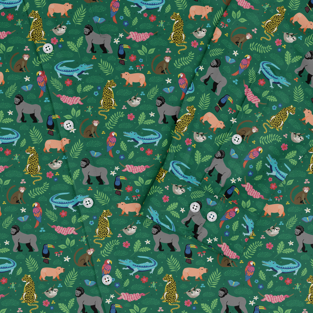 Rainforest Field Notes Long Sleeve Button Up Shirt sleeve close