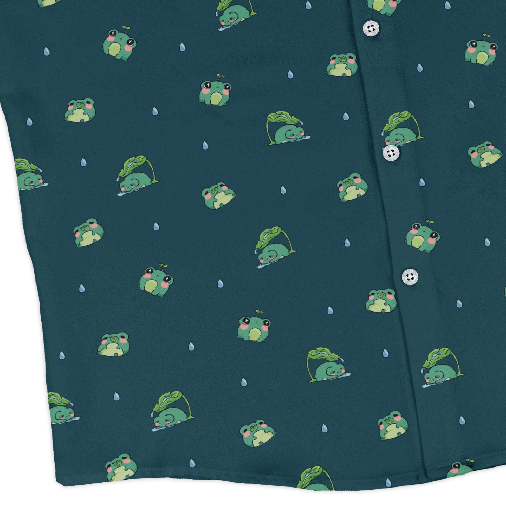 Raining Frogs Dark Teal Long Sleeve Button Up Shirt Geek Nerd adult sizing Animal Patterns Anime