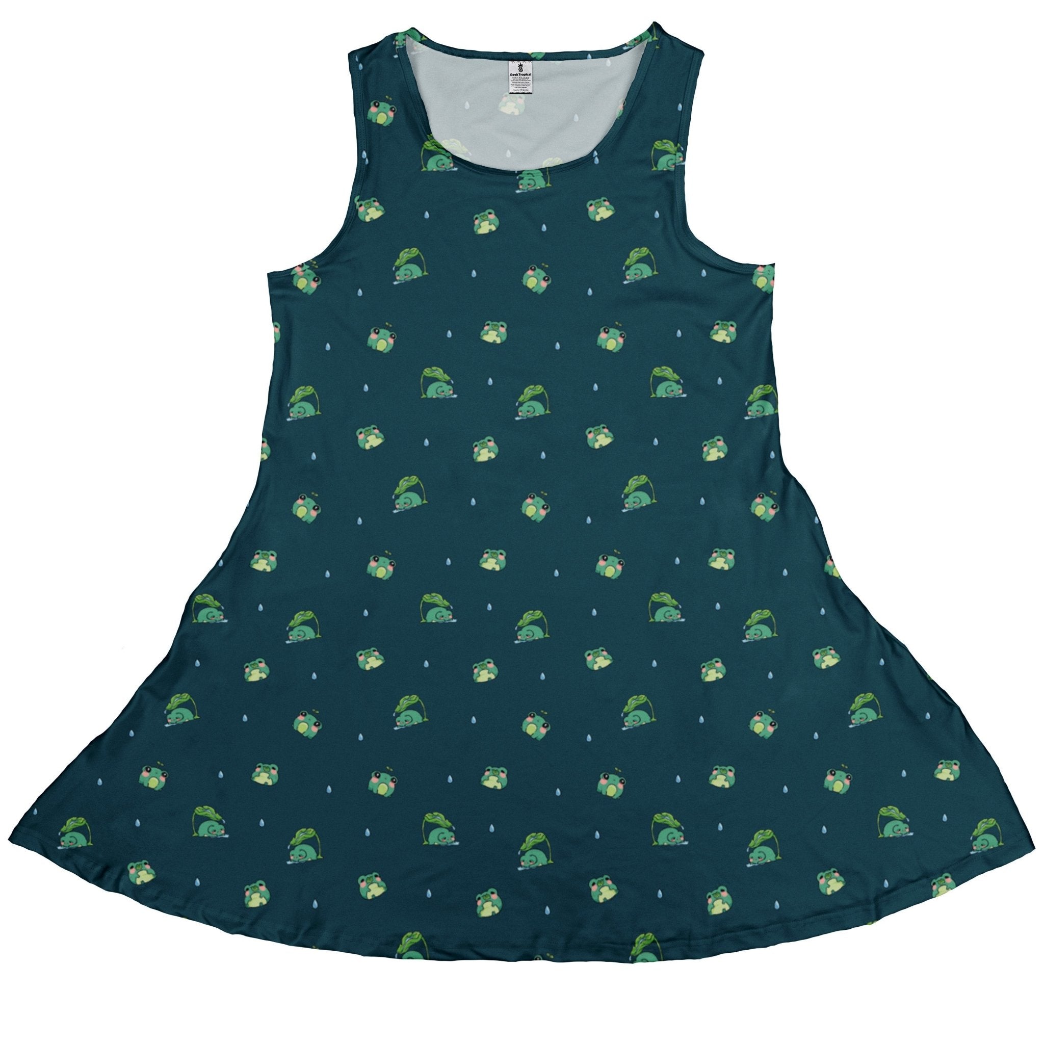 Raining Frogs Dark Teal Dress Geek Nerd Animal Patterns Anime Design by Ardi Tong