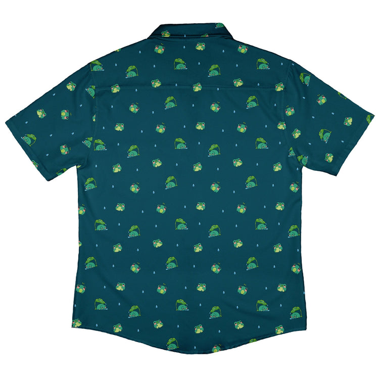 Raining Frogs Dark Teal Button Up Shirt - adult sizing - Animal Patterns - Anime