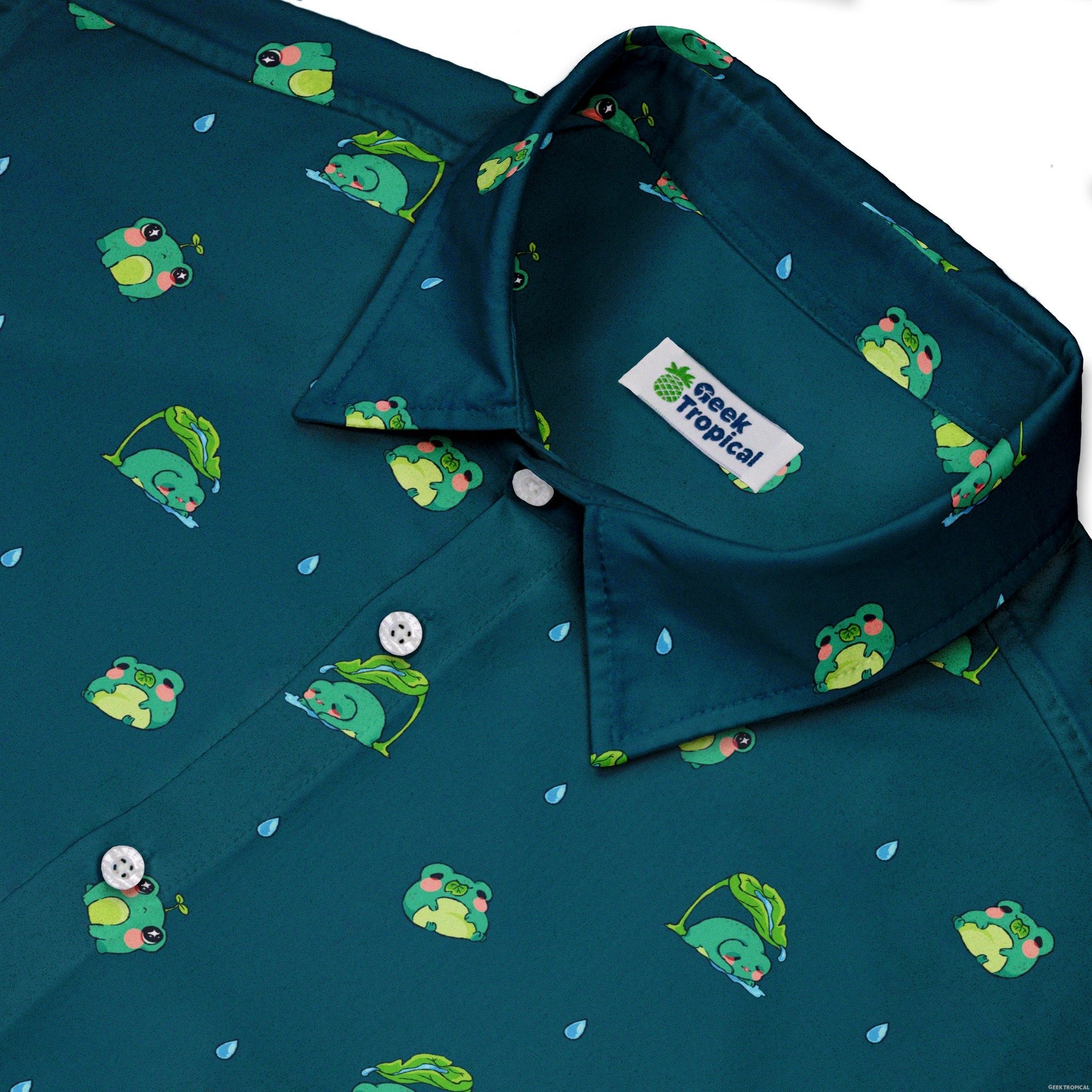 Raining Frogs Dark Teal Button Up Shirt - adult sizing - Animal Patterns - Anime