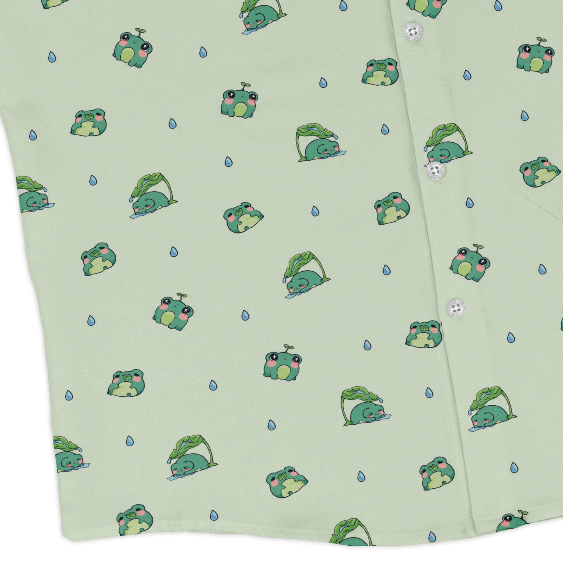 Raining Frogs Pastel Green Long Sleeve Button Up Shirt Geek Nerd adult sizing Animal Patterns Anime