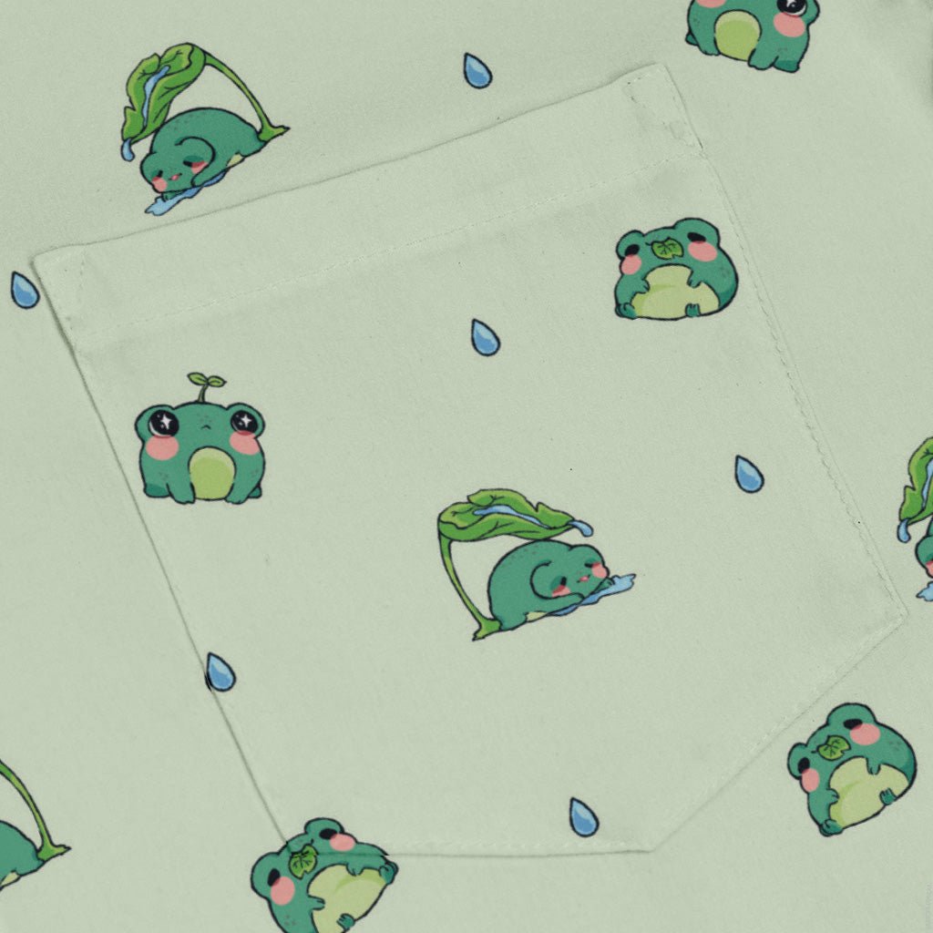 Raining Frogs Pastel Green Long Sleeve Button Up Shirt Geek Nerd adult sizing Animal Patterns Anime