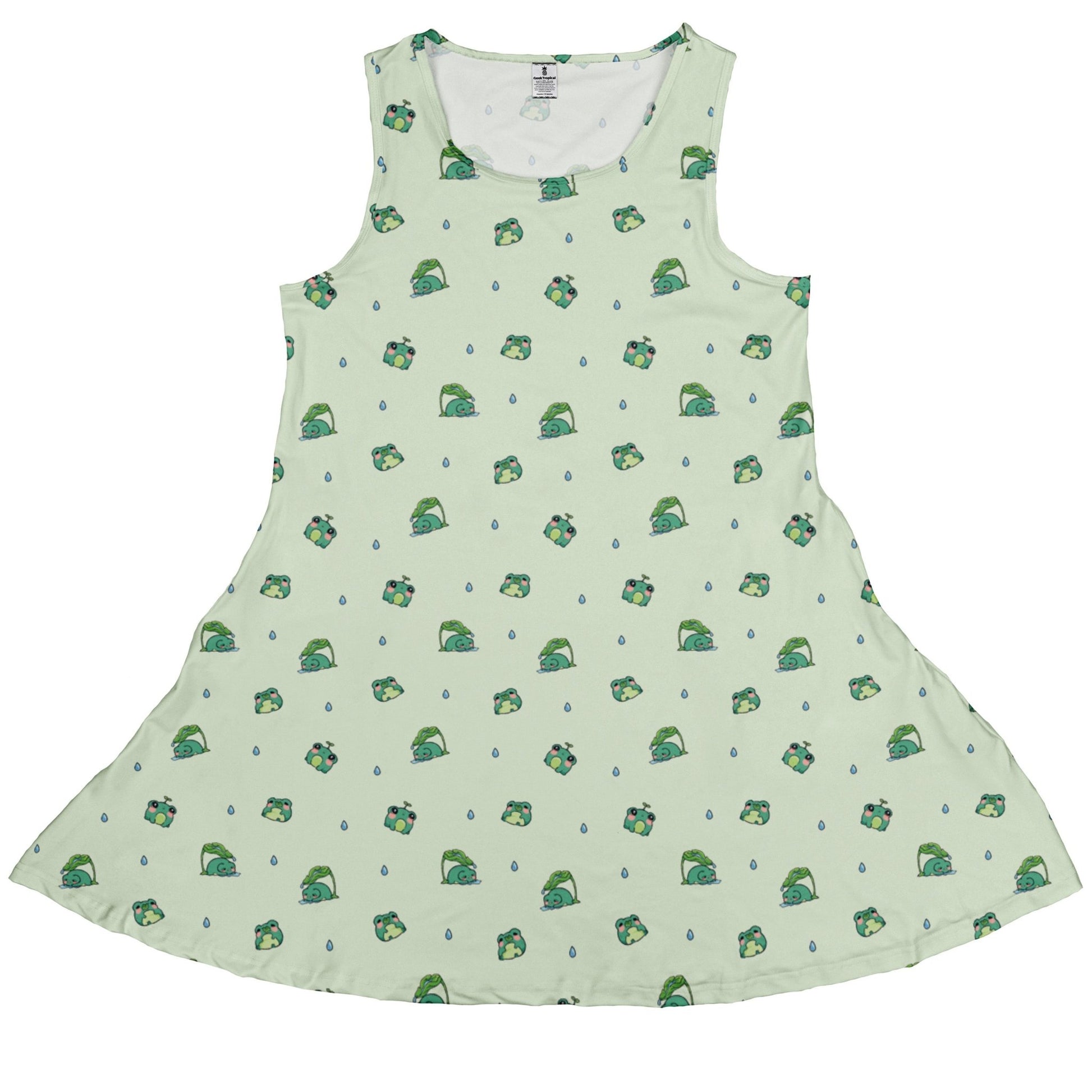 Raining Frogs Pastel Green Dress Geek Nerd Animal Patterns Anime Design by Ardi Tong