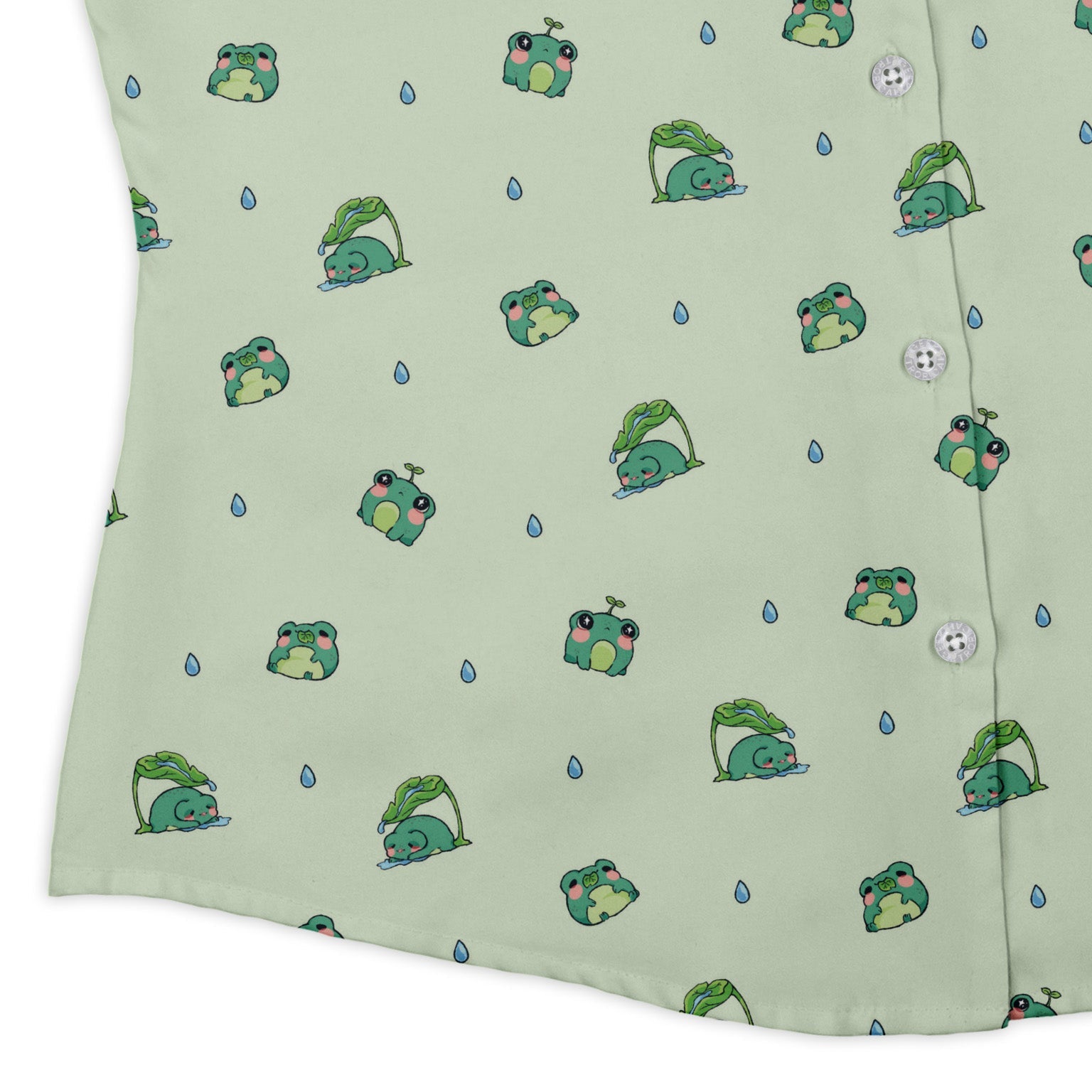 Raining Frogs Pastel Green Curvy Button Up Shirt Geek Nerd Animal Patterns Anime Design by Ardi Tong