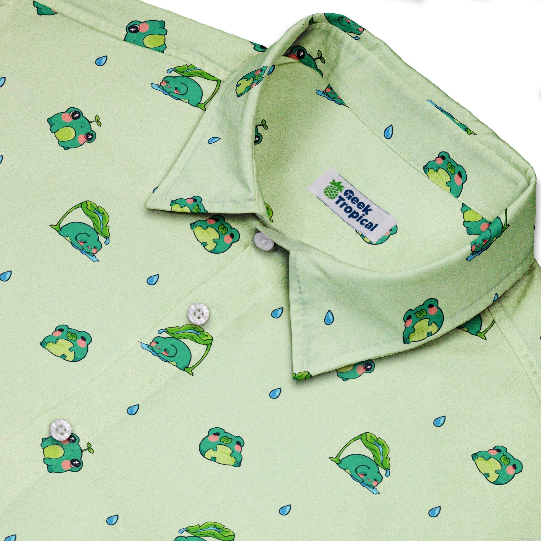 Raining Frogs Pastel Green Button Up Shirt - adult sizing - Animal Patterns - Anime