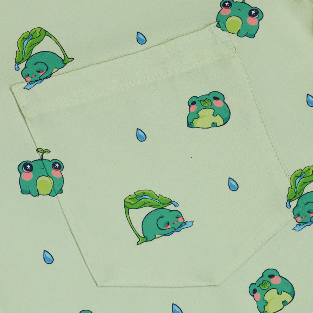 Raining Frogs Pastel Green Button Up Shirt - adult sizing - Animal Patterns - Anime