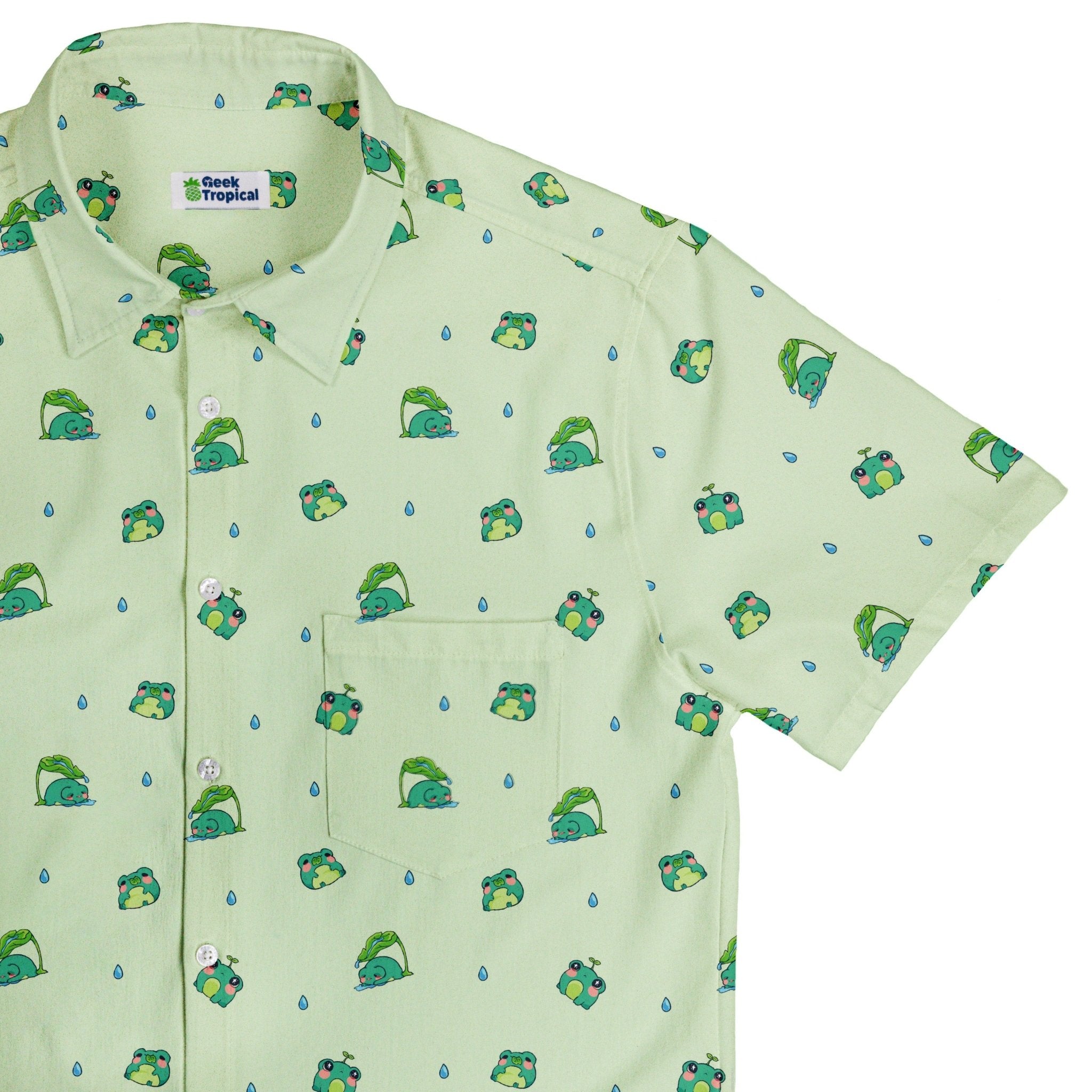 Raining Frogs Pastel Green Button Up Shirt - adult sizing - Animal Patterns - Anime