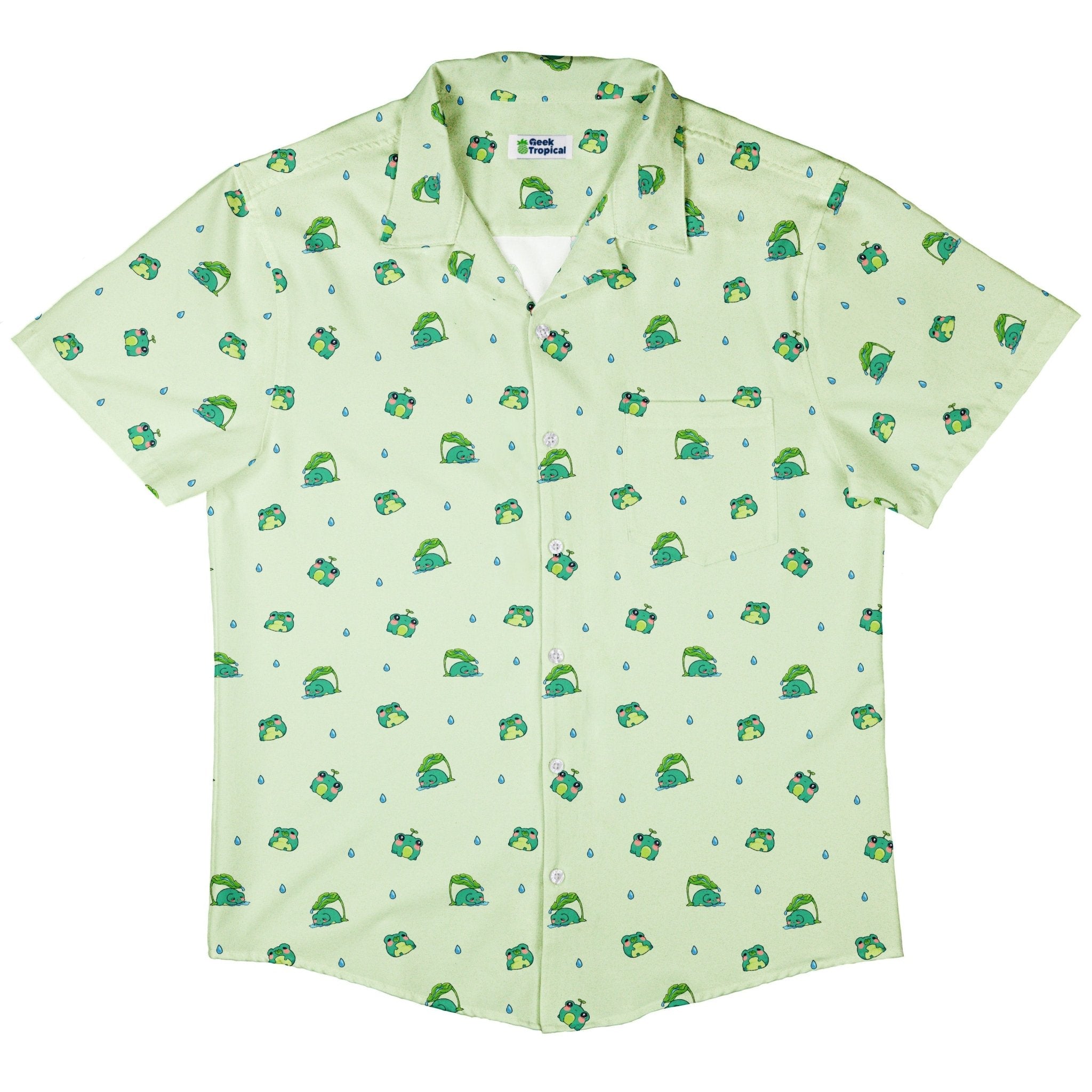 Raining Frogs Pastel Green Button Up Shirt - adult sizing - Animal Patterns - Anime