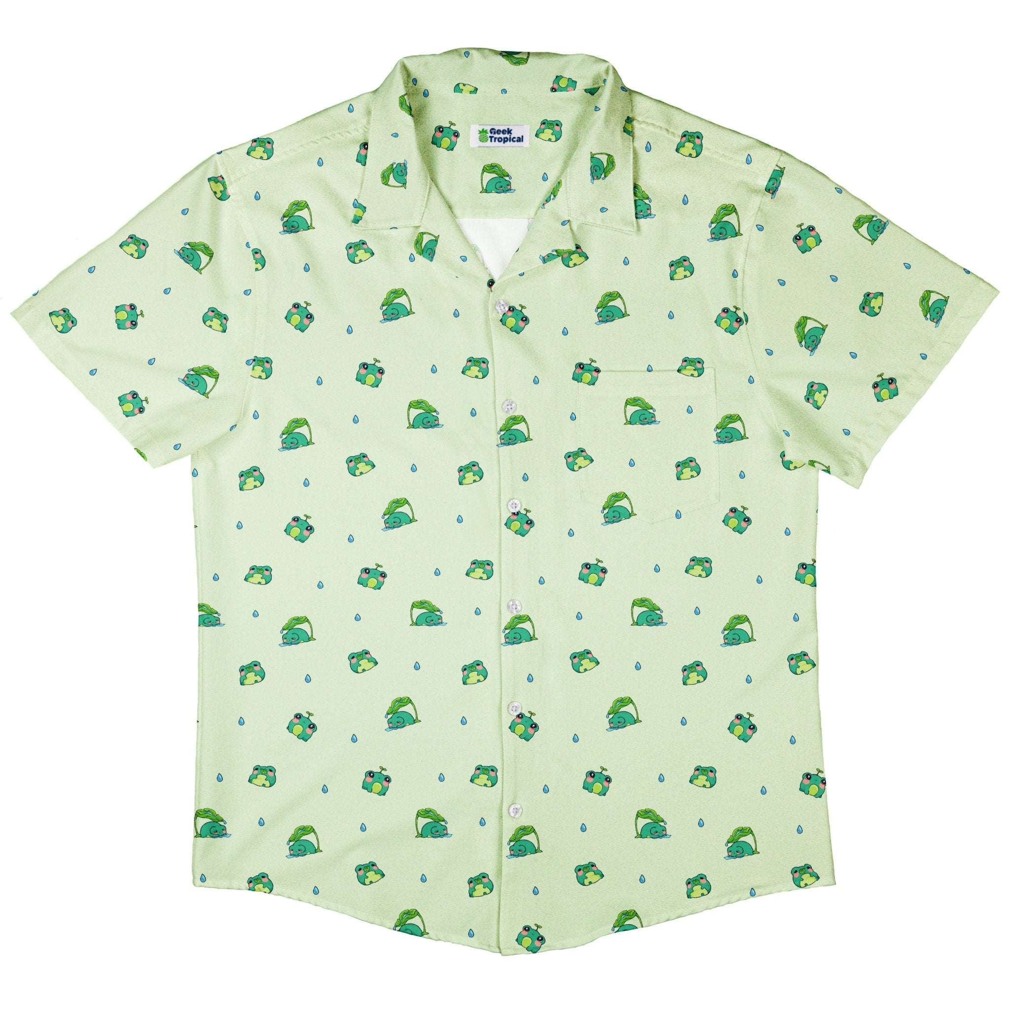 Raining Frogs Pastel Green Button Up Shirt | Geek Tropical