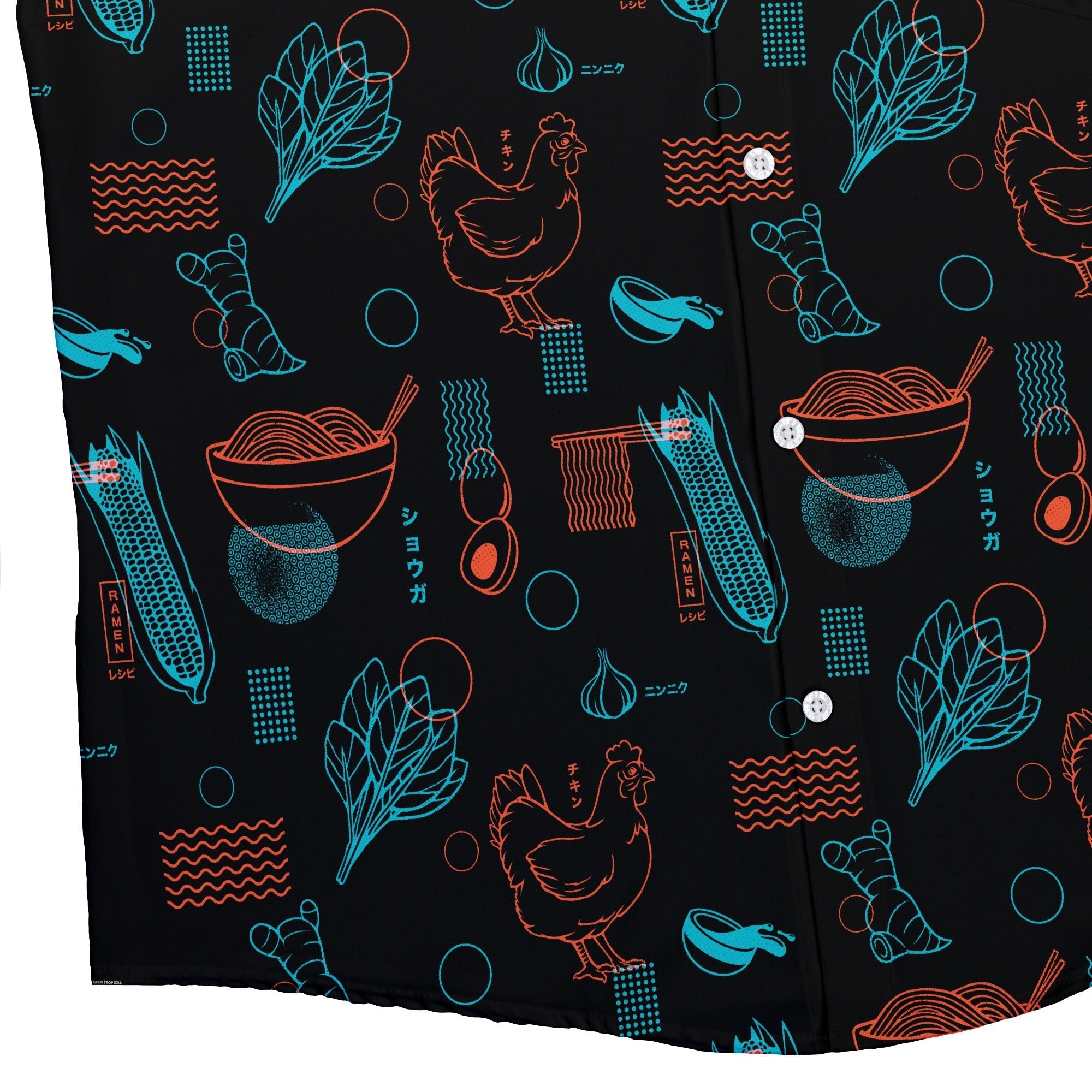 Ramen Recipe Japanese Dark Button Up Shirt - adult sizing - Anime - Design by Tobe Fonseca