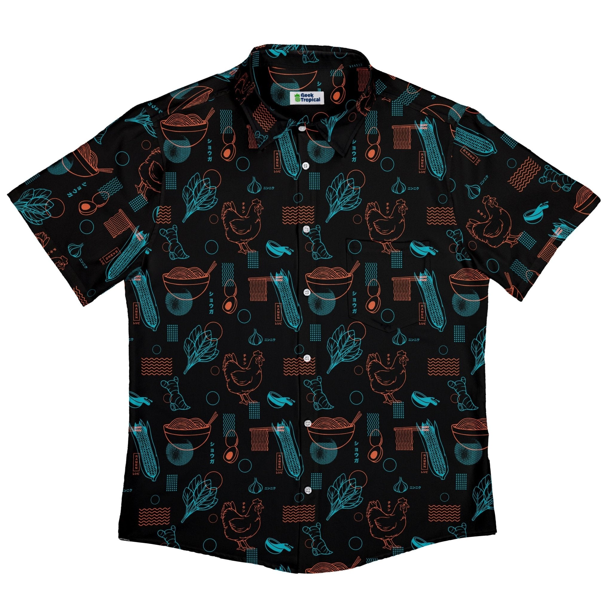 Ramen Recipe Japanese Dark Button Up Shirt - adult sizing - Anime - Design by Tobe Fonseca