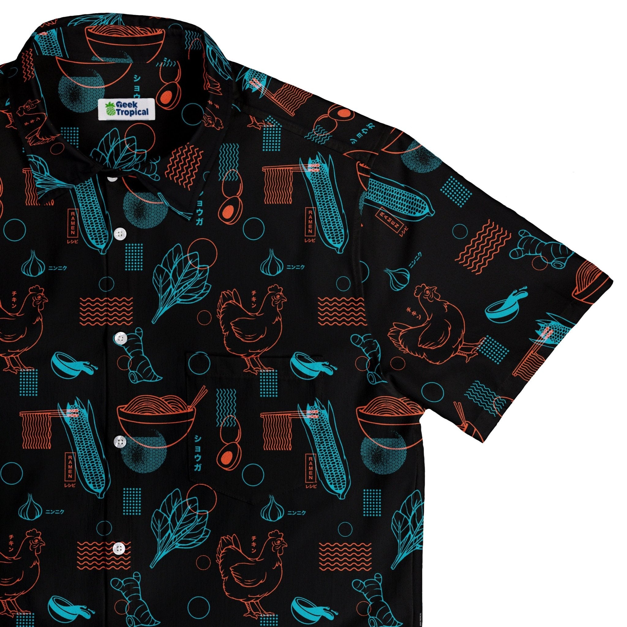 Ramen Recipe Japanese Dark Button Up Shirt - adult sizing - Anime - Design by Tobe Fonseca