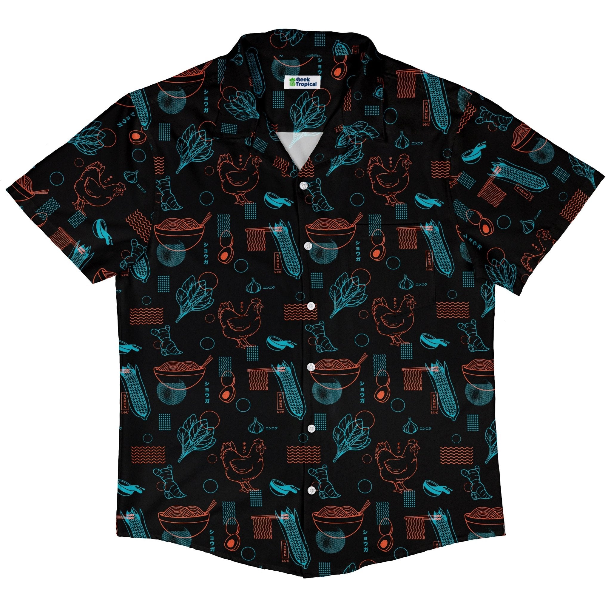 Ramen Recipe Japanese Dark Button Up Shirt - adult sizing - Anime - Design by Tobe Fonseca