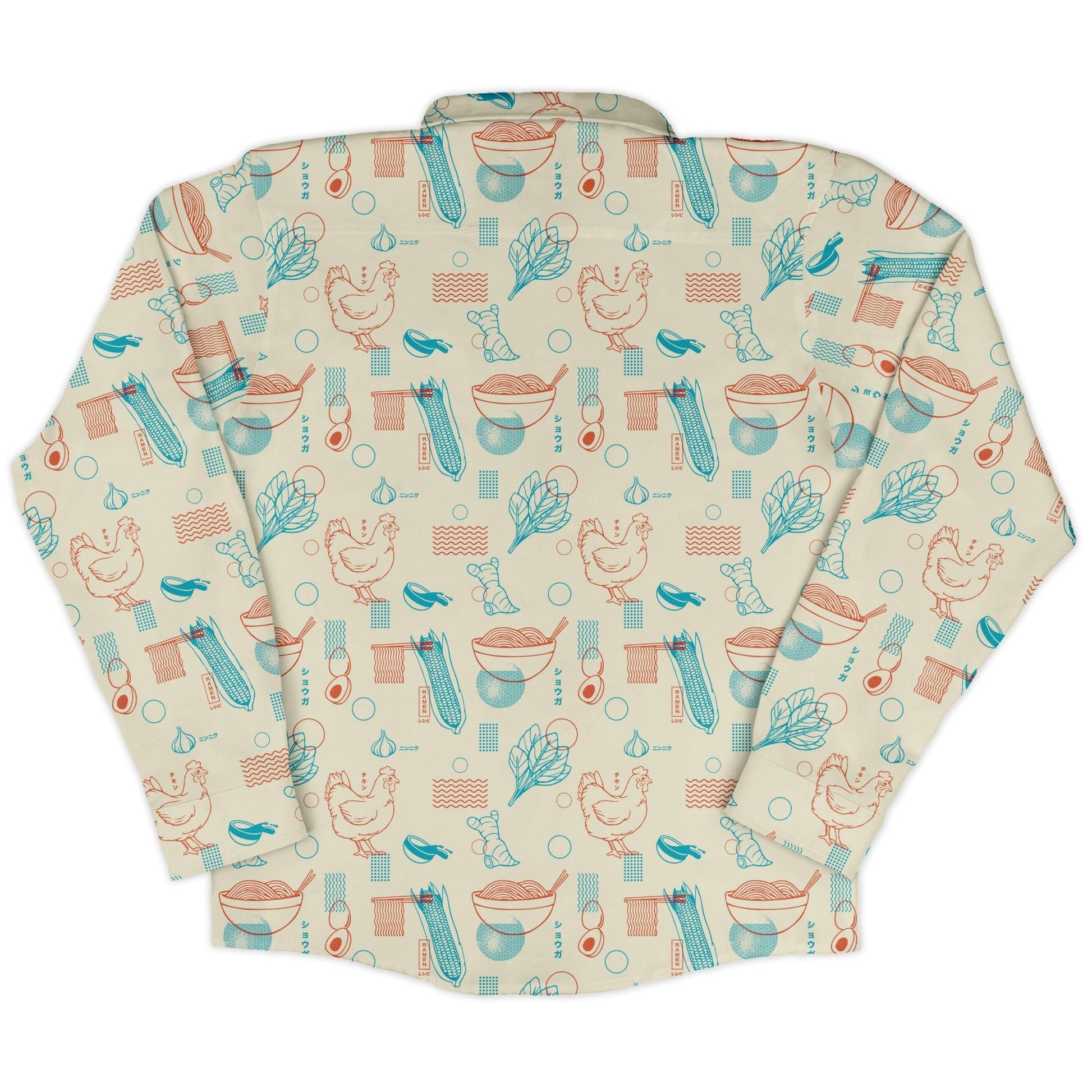 Ramen Recipe Japanese Long Sleeve Button Up Shirt Geek Nerd adult sizing Anime Design by Tobe Fonseca