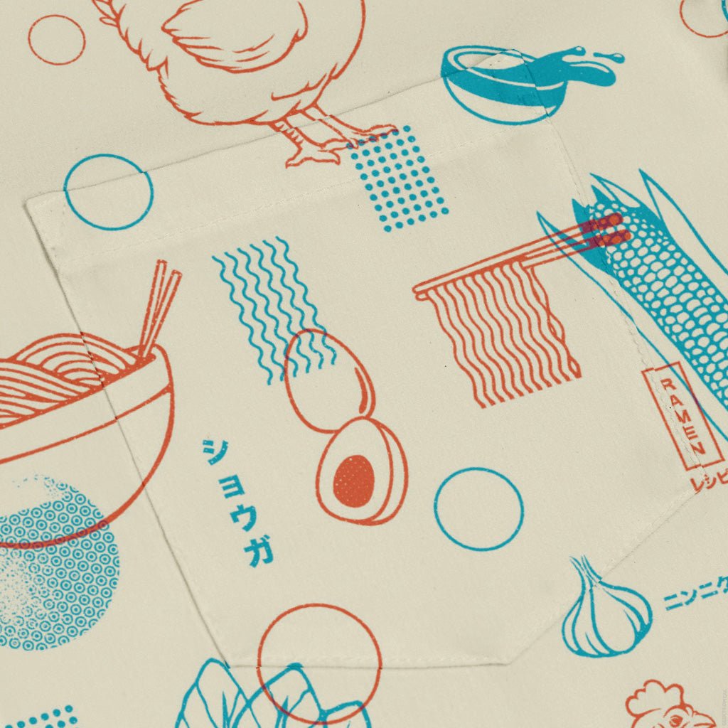 Ramen Recipe Japanese Long Sleeve Button Up Shirt Geek Nerd adult sizing Anime Design by Tobe Fonseca