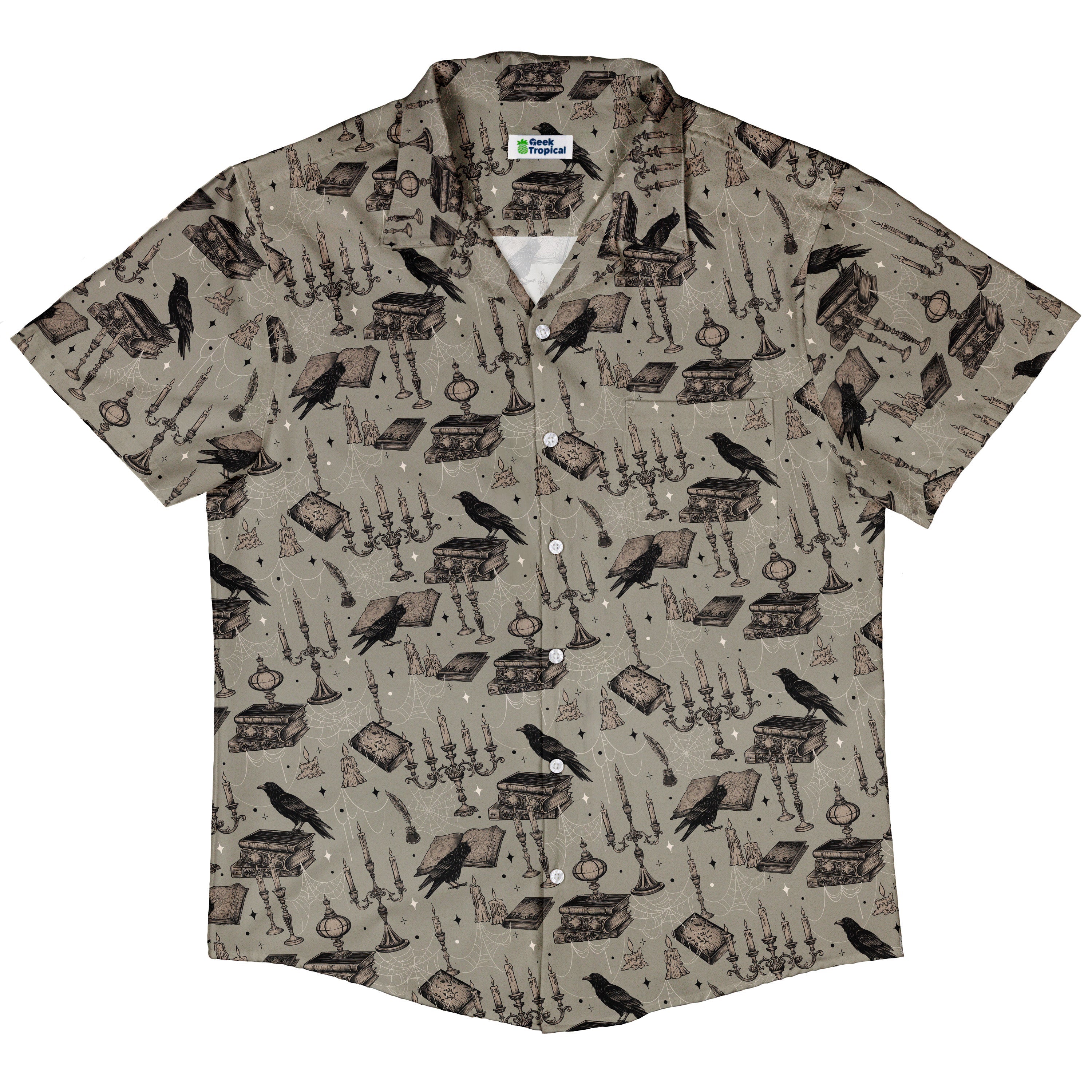 Raven Library Button Up Shirt Hawaiian Front