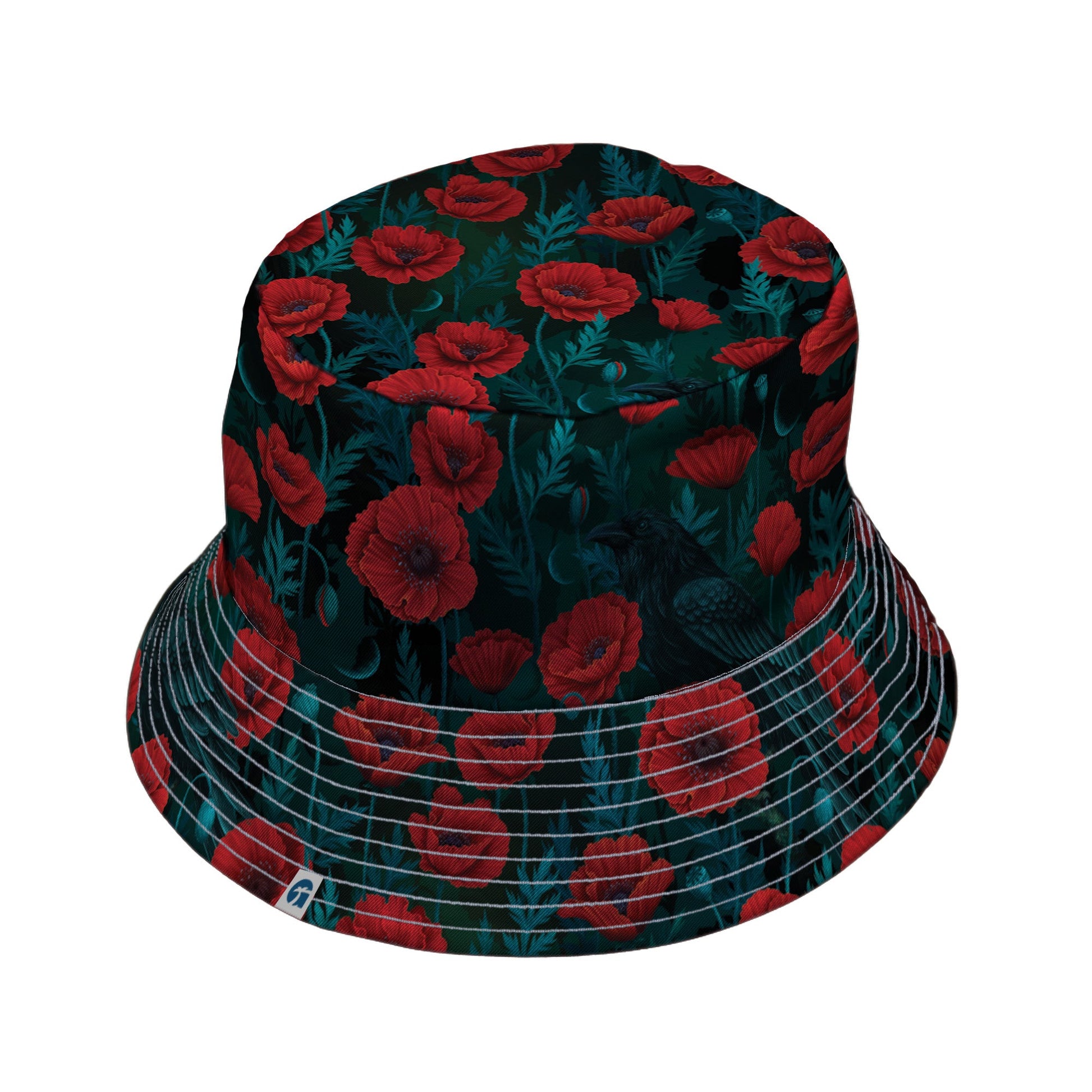 Raven in Bloom Scarlet Bucket Hat Gray Stitching