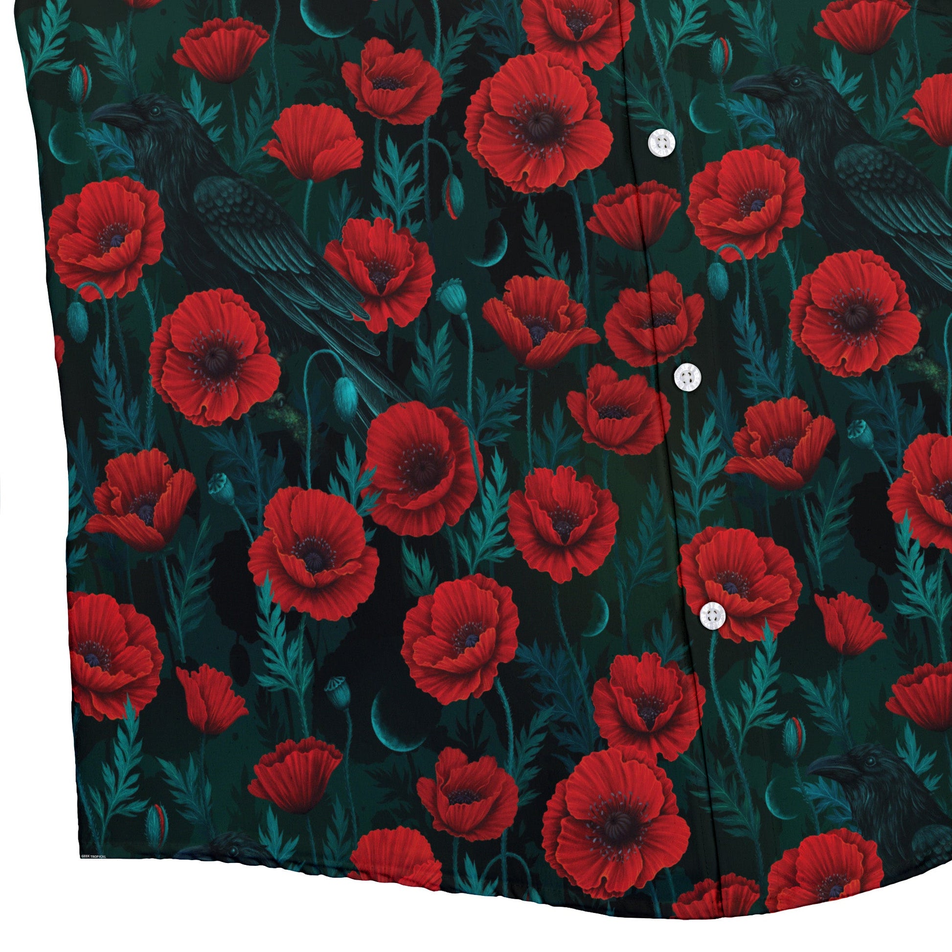 Raven in Bloom Scarlet Button Up Shirt Bottom Corner