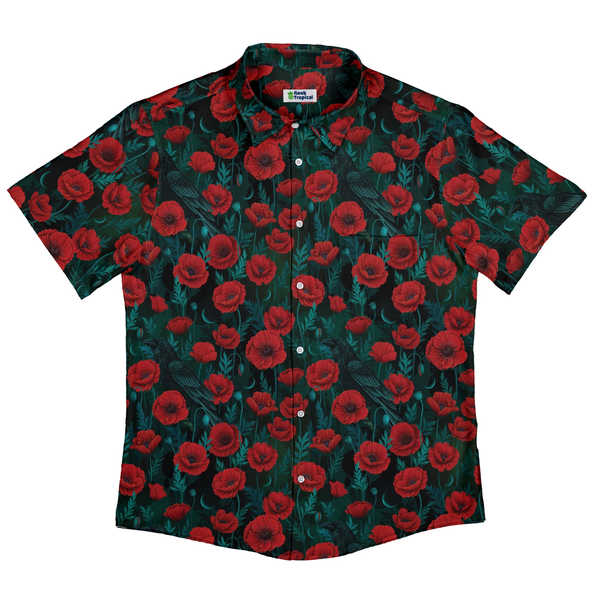 Raven in Bloom Scarlet Button Up Shirt Flat Front