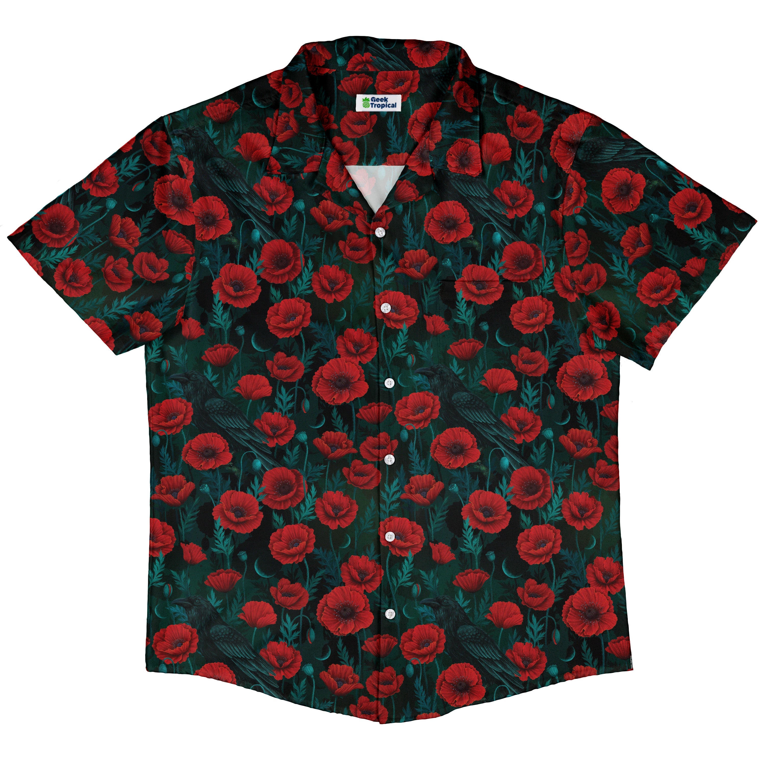 Raven in Bloom Scarlet Button Up Shirt Hawaiian Front
