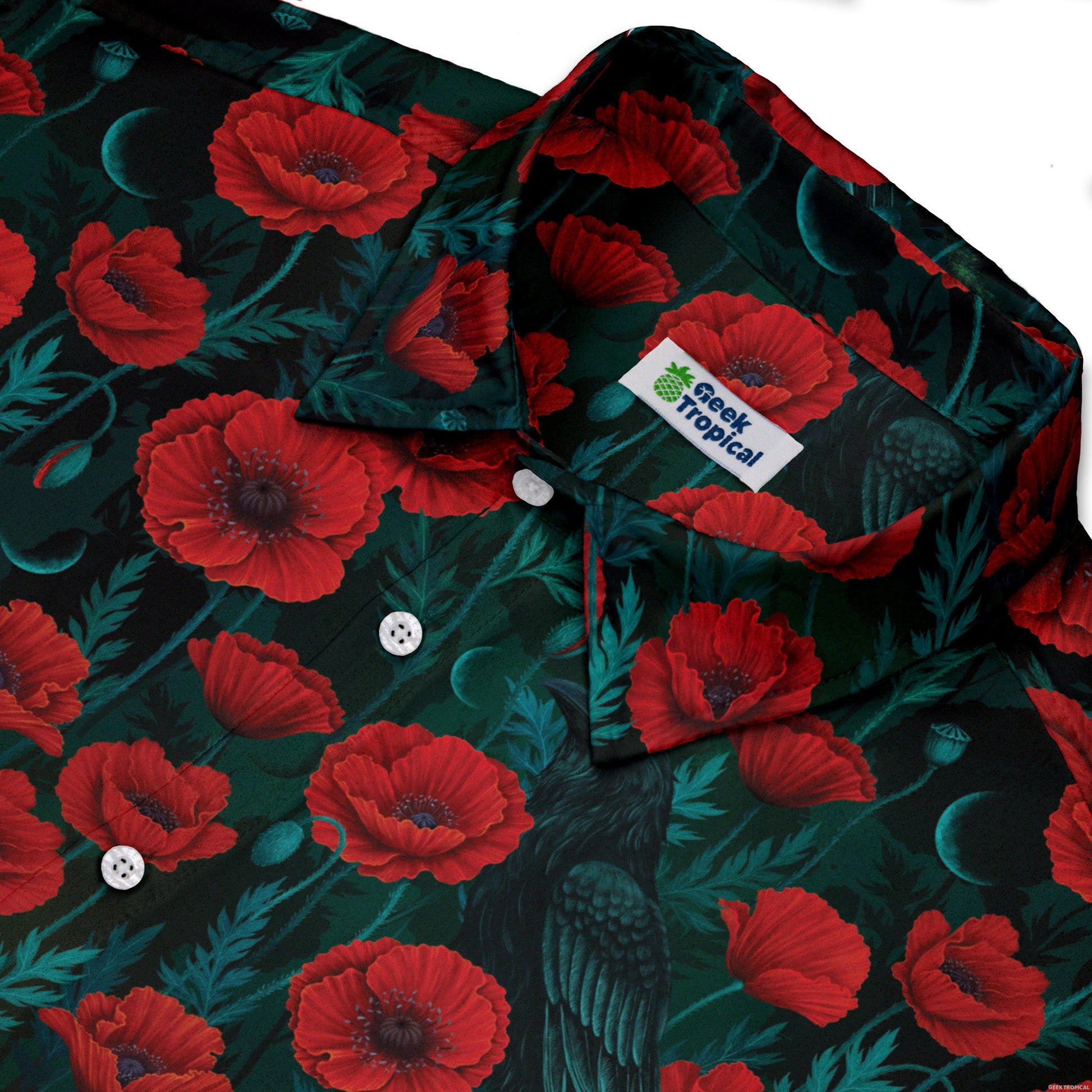 Raven in Bloom Scarlet Button Up Shirt Neck