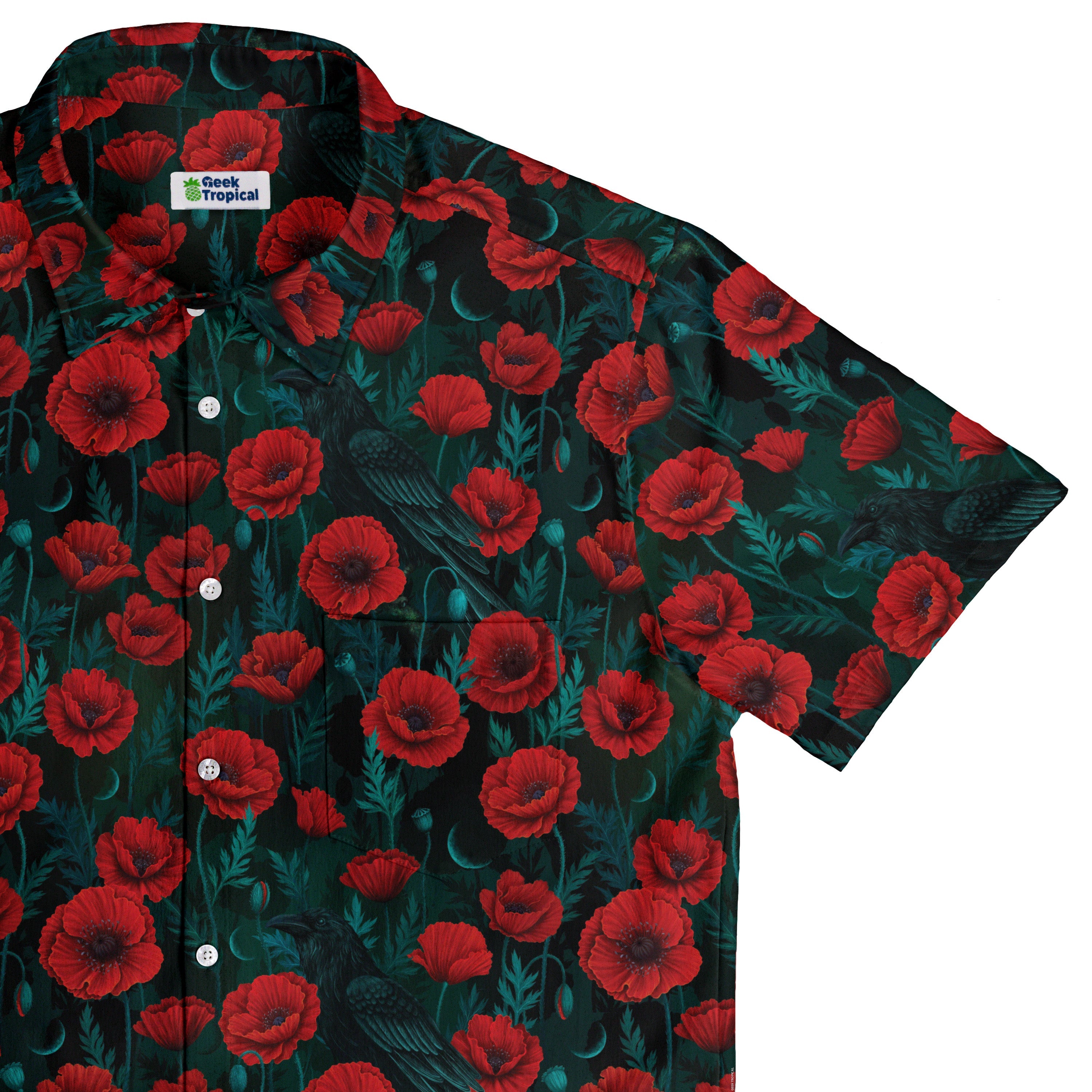 Raven in Bloom Scarlet Button Up Shirt Top Corner