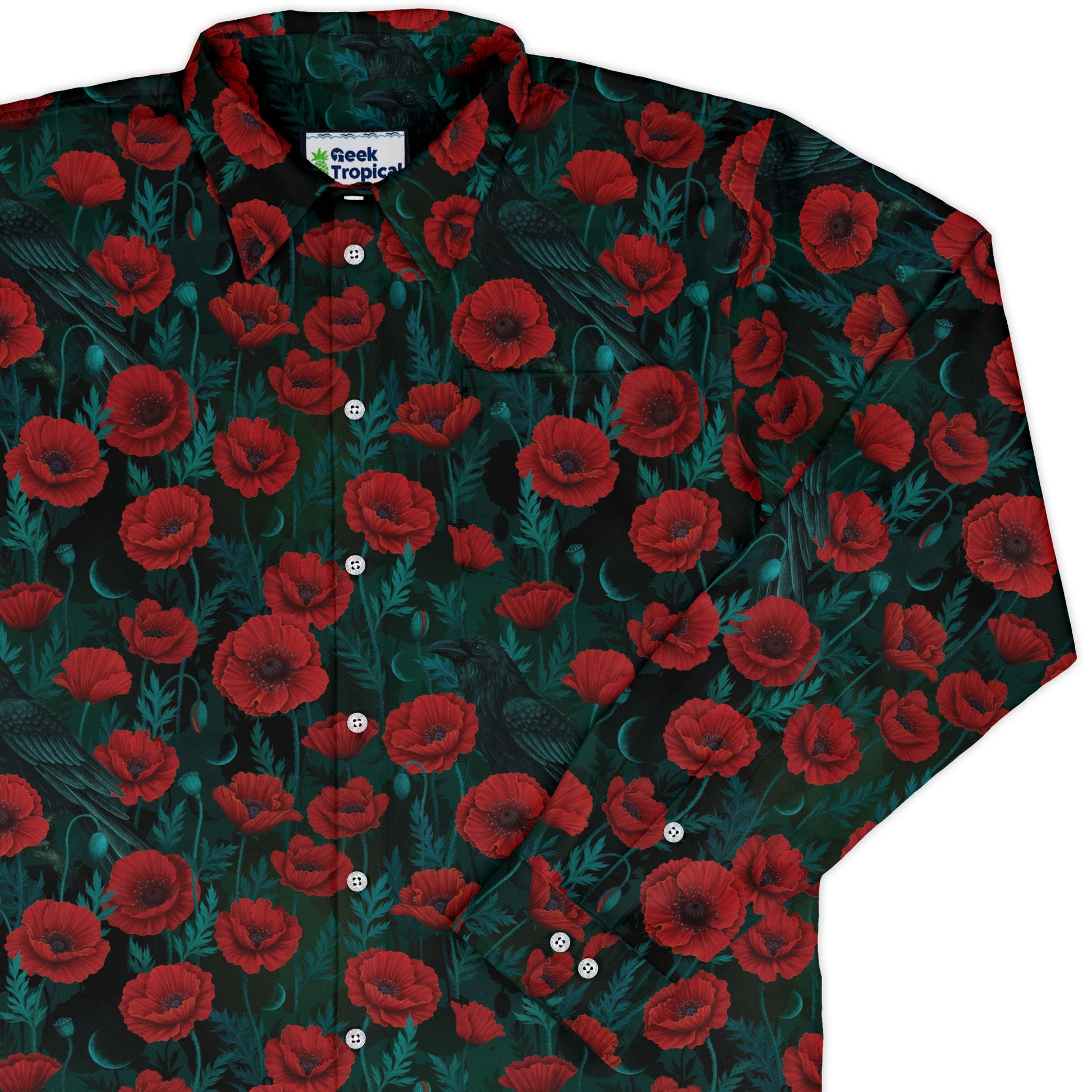 Raven in Bloom Scarlet Long Sleeve Button Up Shirt cover