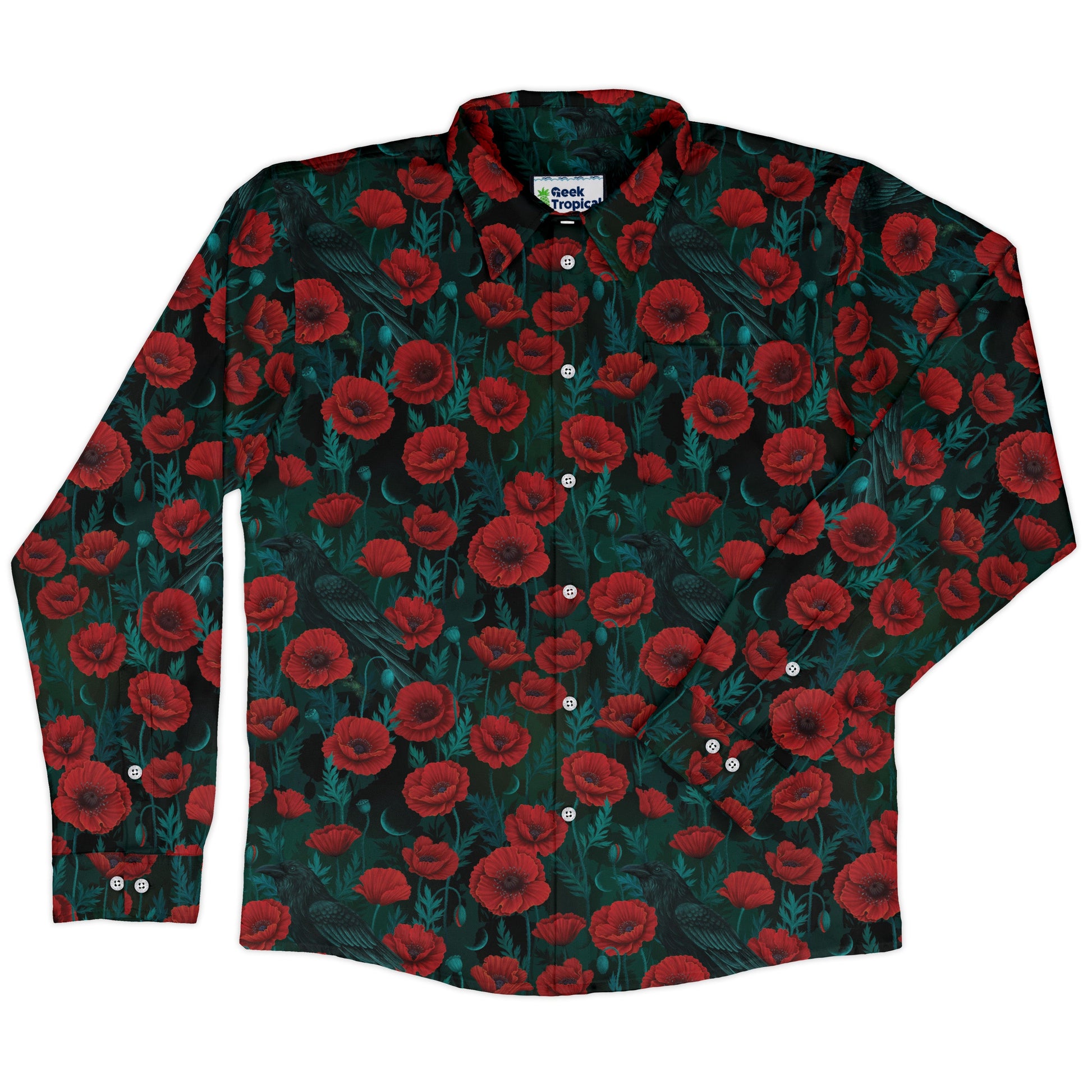 Raven in Bloom Scarlet Long Sleeve Button Up Shirt front