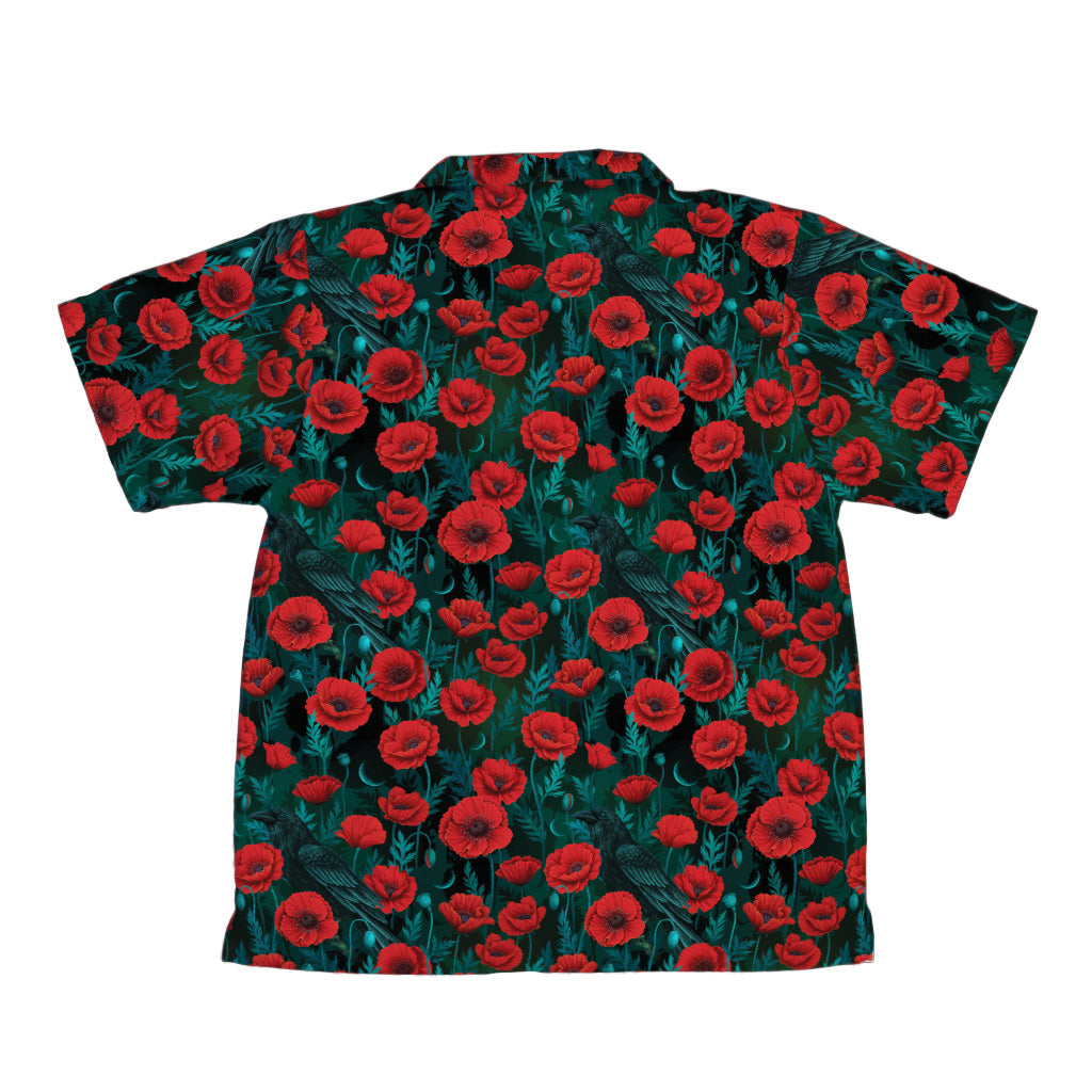 Raven in Bloom Scarlet Youth Hawaiian Shirt Back